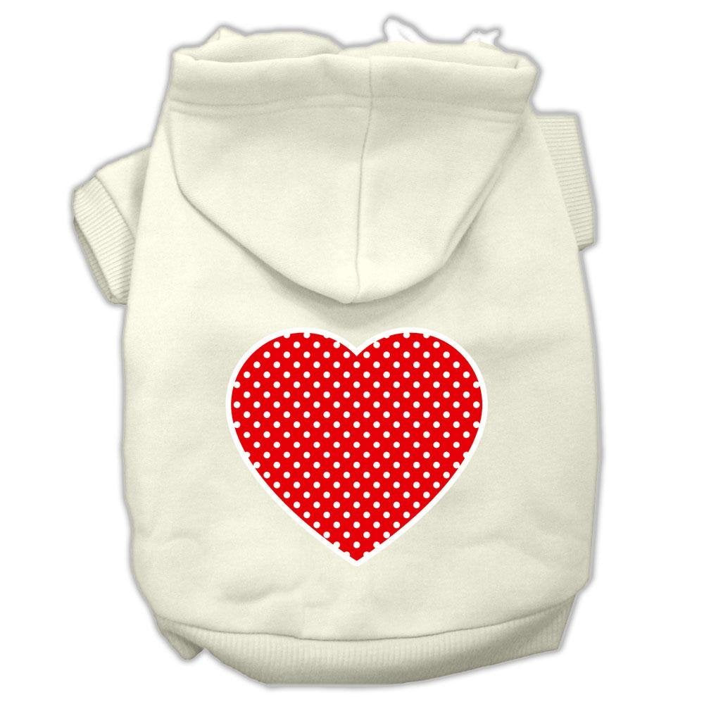 Pet Dog & Cat Hoodie Screen Printed, 'Red Swiss Dots Heart' Cream Lg (10-14 Lbs.)