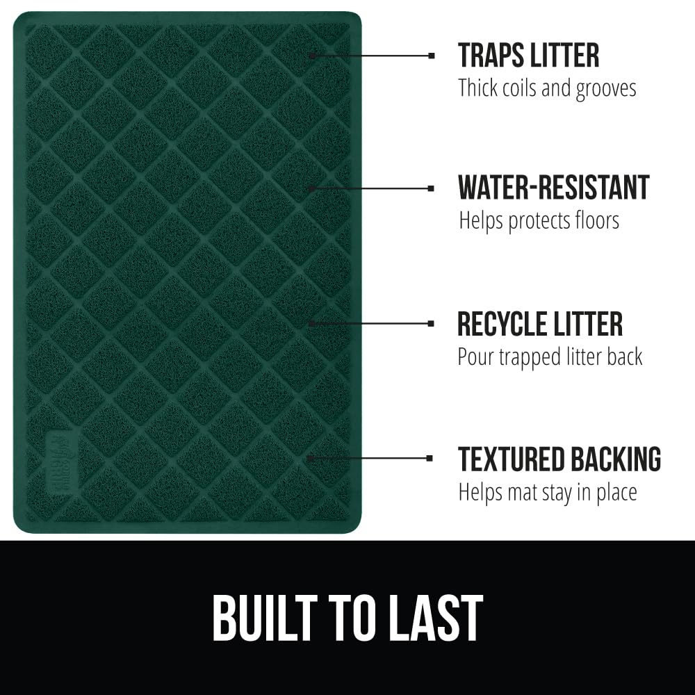 Gorilla Grip Thick Cat Litter Trapping Mat, 47X35, Less Waste, Traps Mess From Box For Cleaner Floors, Stays In Place For Cats, Soft On Paws, Easy Clean, Jumbo Size, Durable Backing, Hunter Green