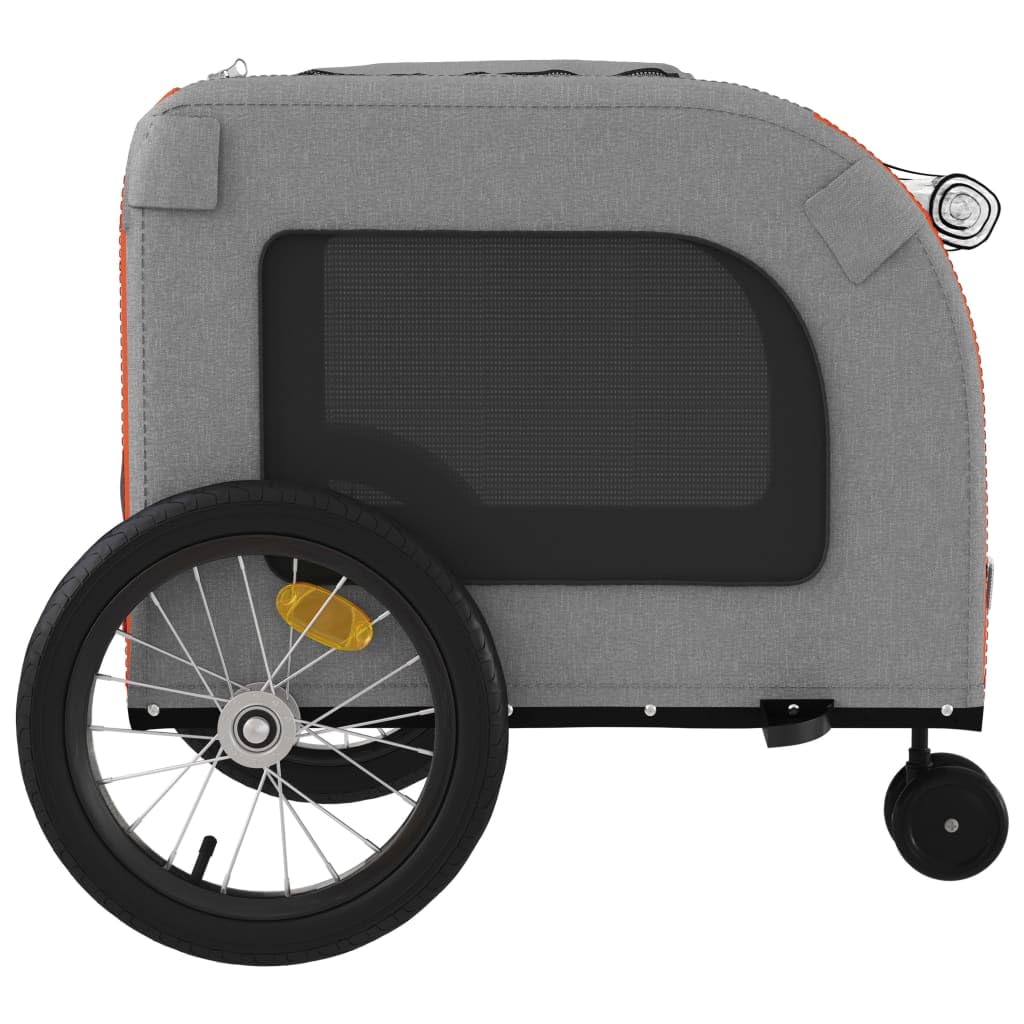 vidaXL Pet Bike Trailer - Orange/Gray, Oxford Fabric & Iron Frame, Maximum Load 99.2 lb, Safe Travel Reflectors & Flag, Mesh Windows, Zipper Access