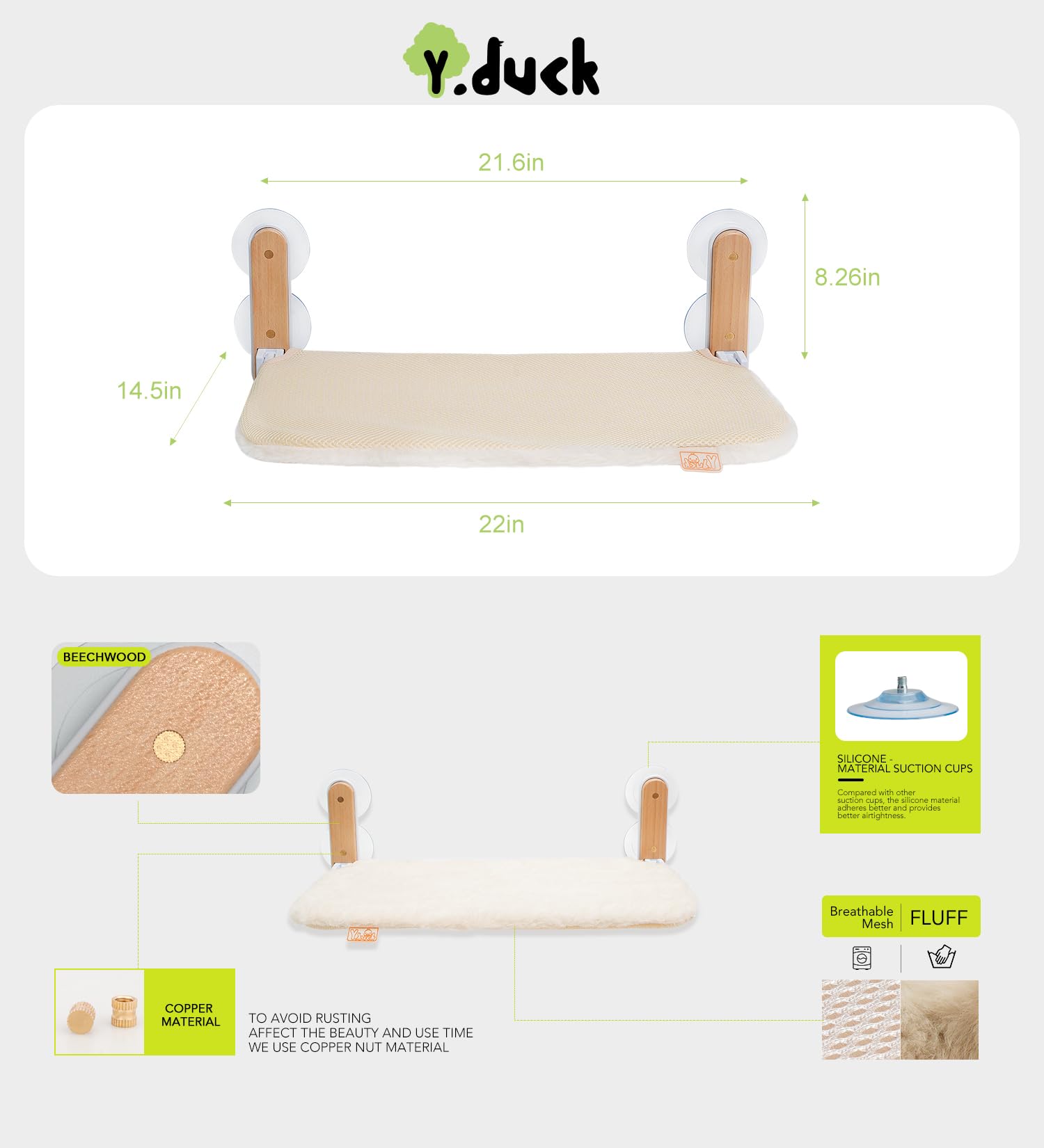 Cat Window Perch Foldable, Strong Suction Cup Cat Window Hammock For Large Cats, Easy To Install & Breathable Washable Cover, Co