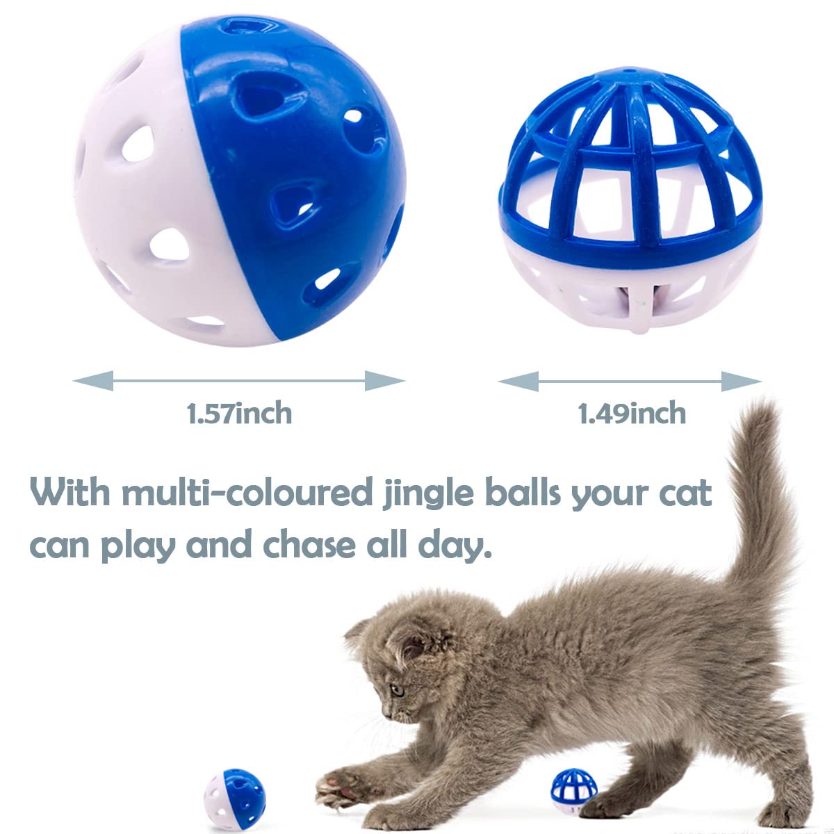 PET SHOW 20Pcs Cat Toy Balls with Bell Inside 1.57  1.4  Plastic Kitten Chase Toys Jingle Bell Ball for Cat Indoor Training