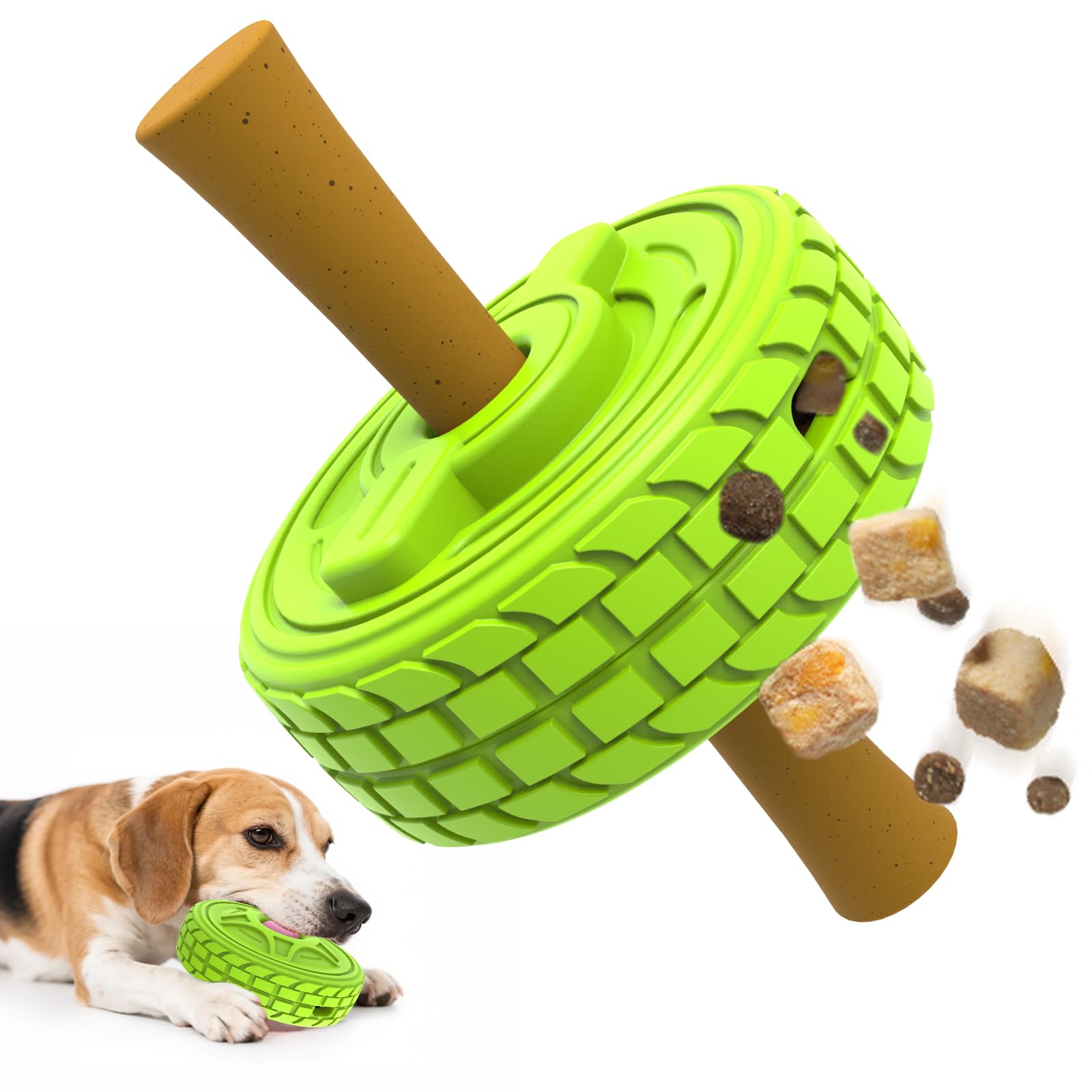 DFQ Tough Tire Chew Toy for Dogs,Interactive Treat Dispenser with Licking Zone and Stick Slot,Built for Power Chewers and Boredo