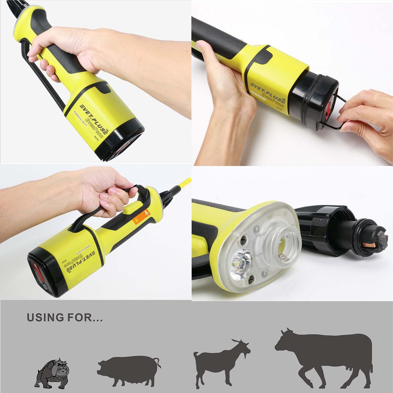 VETPLUS Rechargeable Livestock Prod with LED Torch Light, 33 Flexible Shaft, Fruit Green, for Cattle, Hog, Goat, and Sheep