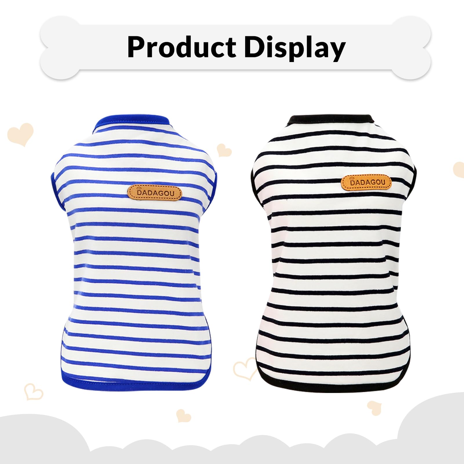 Preferhouse Dog Striped Shirts For Extra Small Dogs 2 Pack, Xs Dog Sleeveless Striped Vests Dog Pullover T-Shirts Lightweight Pu