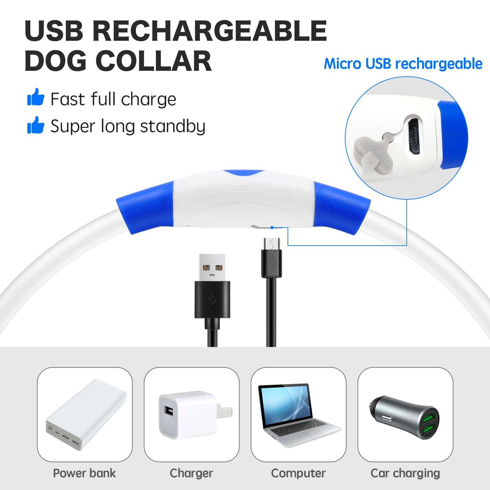 Bseen Light Up Dog Collar, Rechargeable Led Puppy Collar Waterproof Glowing Pet Collar Tpu Cuttable Lighted Dog Collar For Small Medium Large Dogs (Xs- Blue(40Cm))