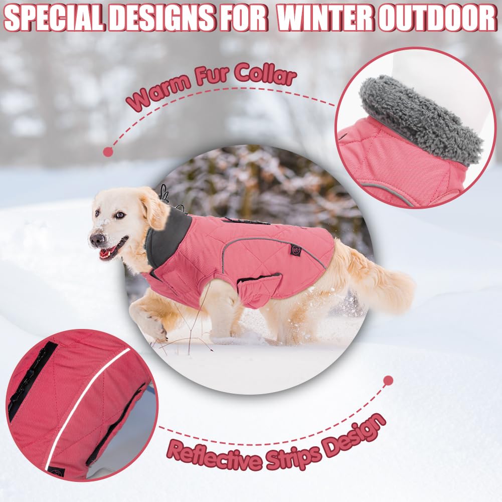 Emust Thick Winter Dog Coat For Medium Boys With Harness Hole - Cold Weather Clothes, Pink, M