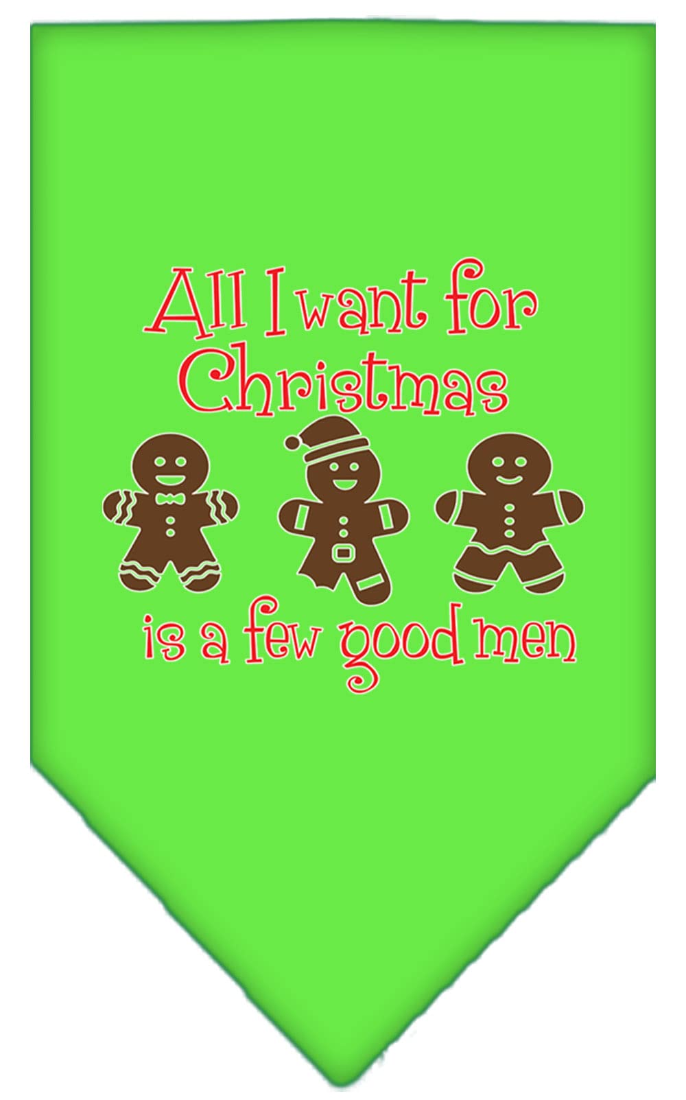 Christmas Pet and Dog Bandana Screen Printed, &quot;All I Want For Christmas Is A Few Good Men&quot; Lime Green Large