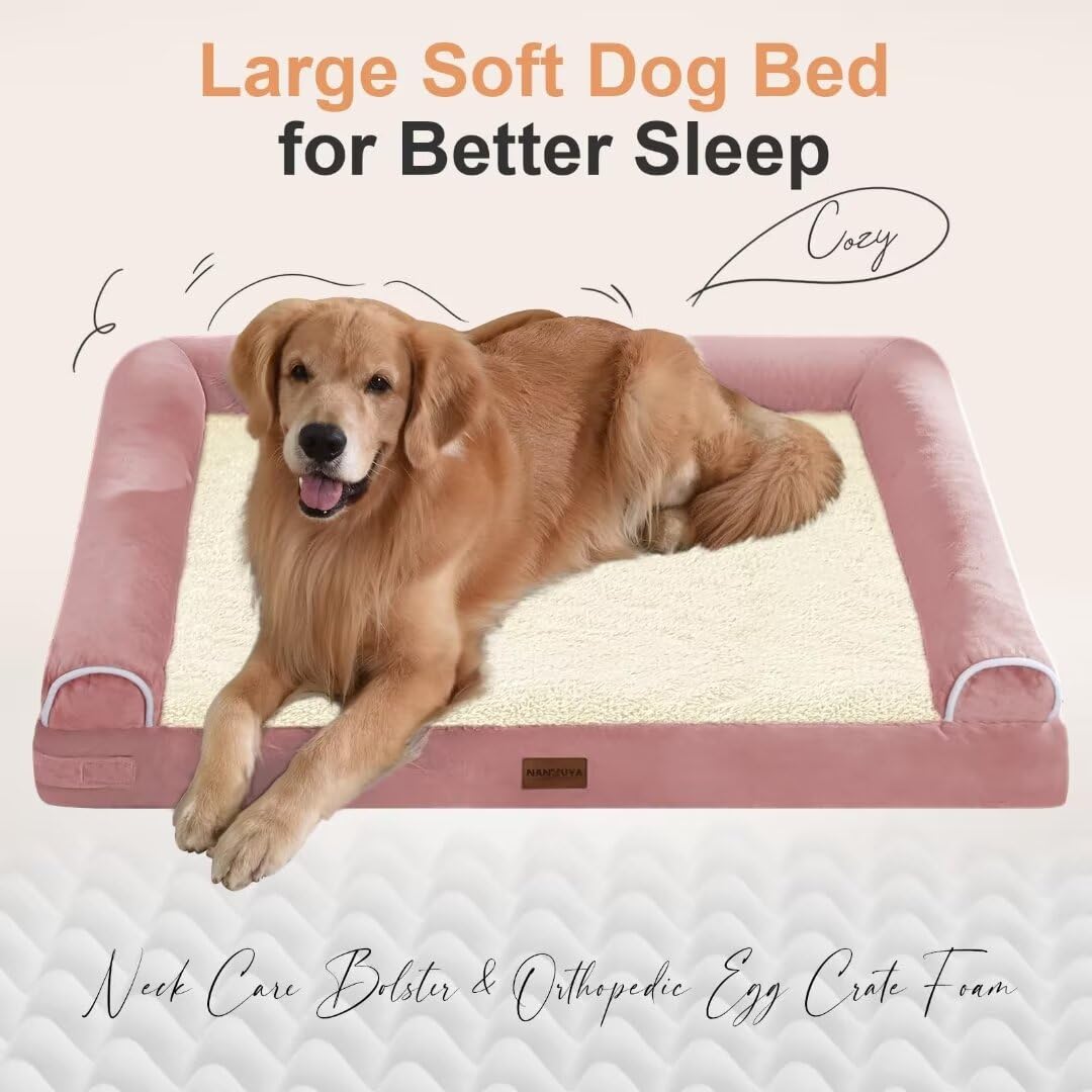 Large Dog Bed Orthopedic Washable: Jumbo Dog Bed Bolster Extra Large Dogs Egg Crate Foam Sofa Couch Waterproof Removable Cover - Pink