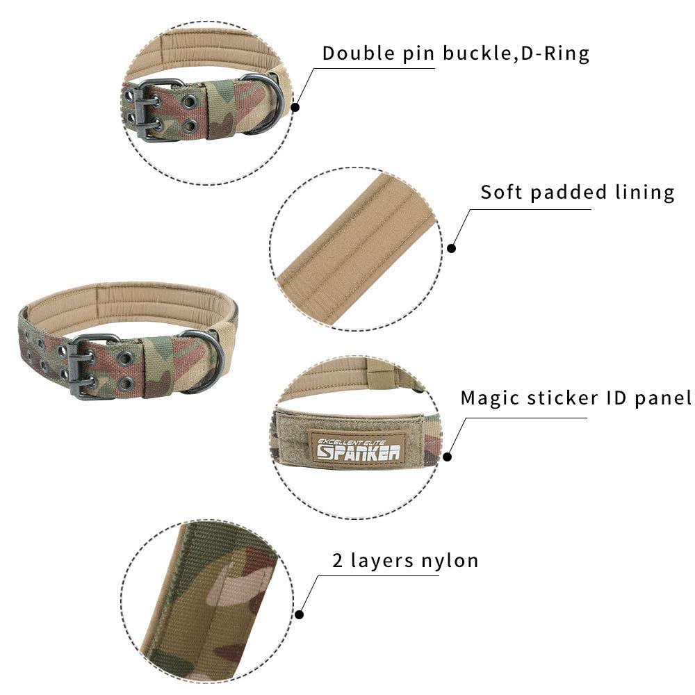 Excellent Elite Spanker 1.5' Width Military Dog Collar Adjustable Metal D Ring & Buckle Working Dog Collar For Medium Large Dogs(Mcp-Xl)