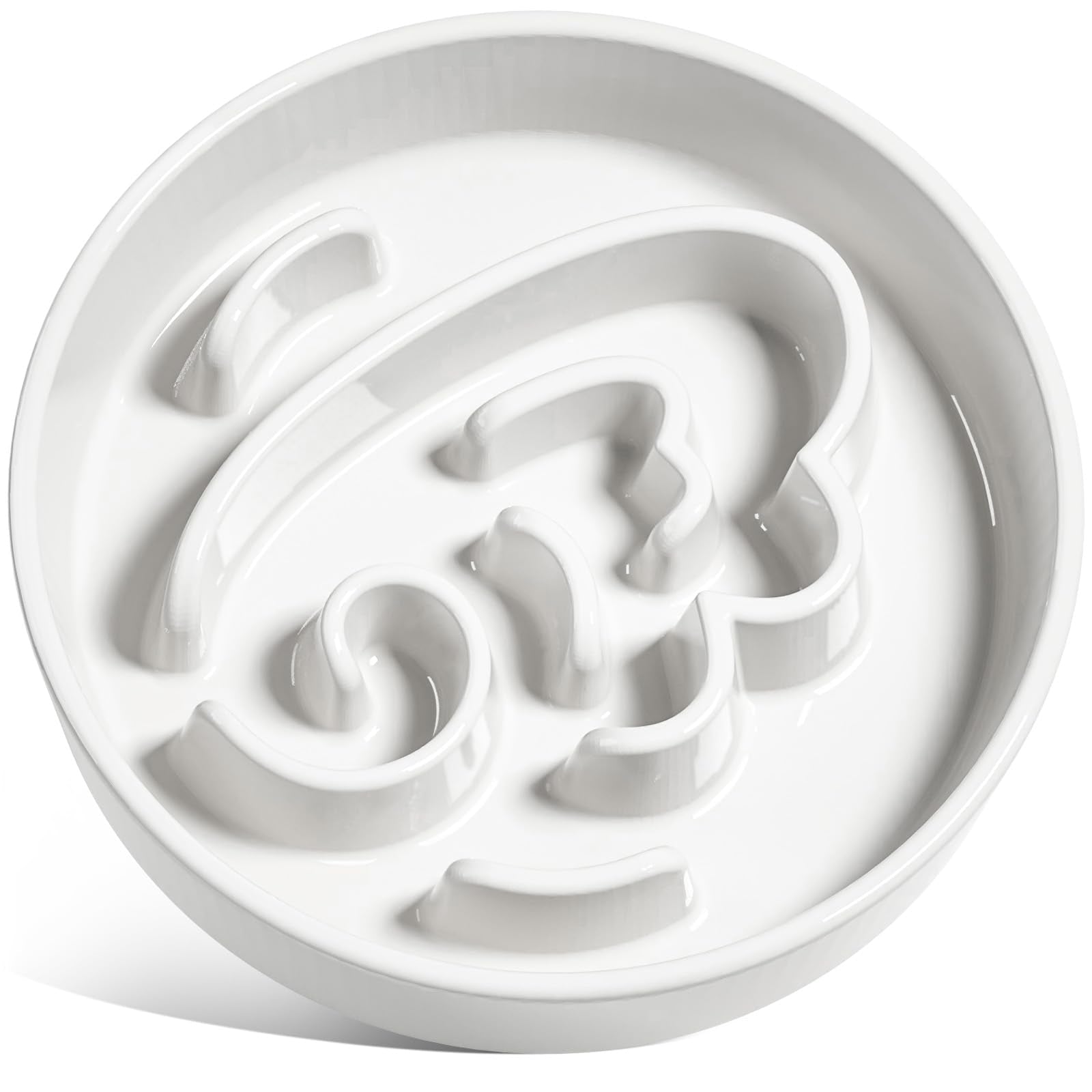 LE TAUCI Slow Feeder Dog Bowl - Ceramic Maze Dog Bowl for Medium Large Breeds, 3 Cups, Angel White