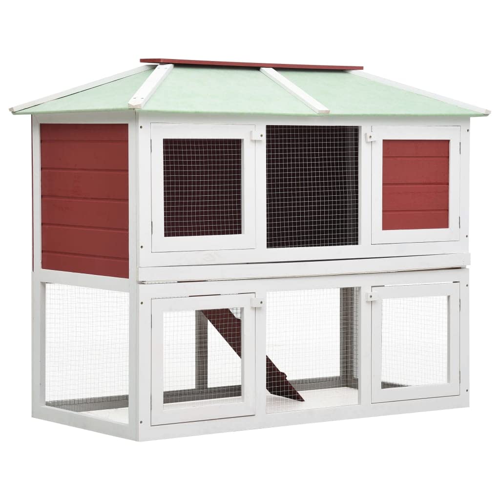 vidaXL Rabbit Cage and Chicken Coop, Dual Level, Ventilated Iron Wire Mesh, Easy Cleaning Tray, Fir Wood Frame, Waterproof Green