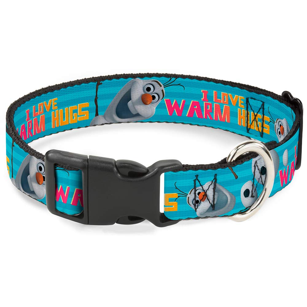 Buckle-Down Plastic Clip Collar - Olaf Pose I Love Warm Hugs Stripe Blues - 1/2' Wide - Fits 8-12' Neck - Medium