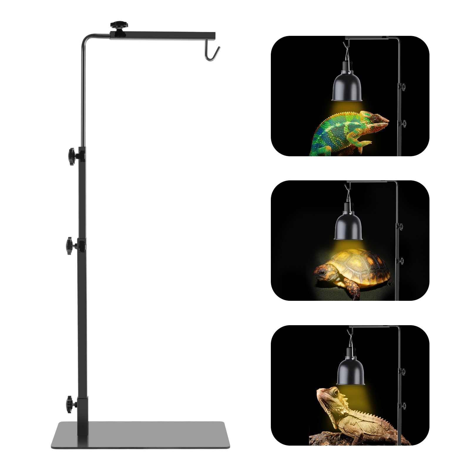REPTI HOME Reptile Lamp Stand , Adjustable 14-37 Inch Heat Lamp Stand , Reptile Light Stand Holder Lamp Hanging Bracket Metal Su