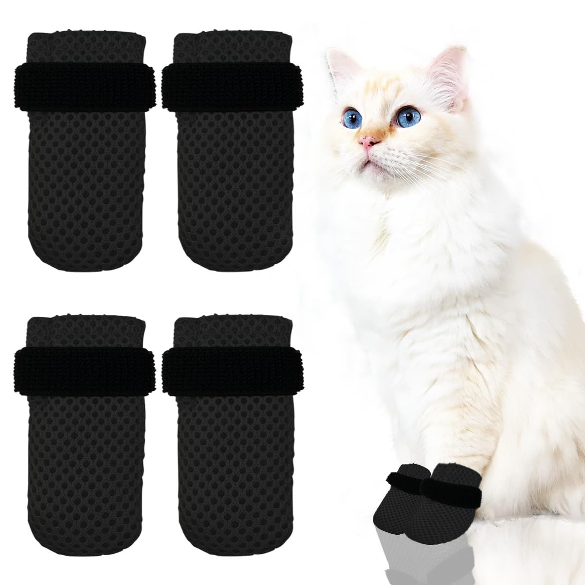 Esamploe 4 Pcs Cat Mittens To Prevent Scratching,Mesh Breathable Cat Shoes,Adjustable Cats Anti Scratch Gloves,Suitable For Cats