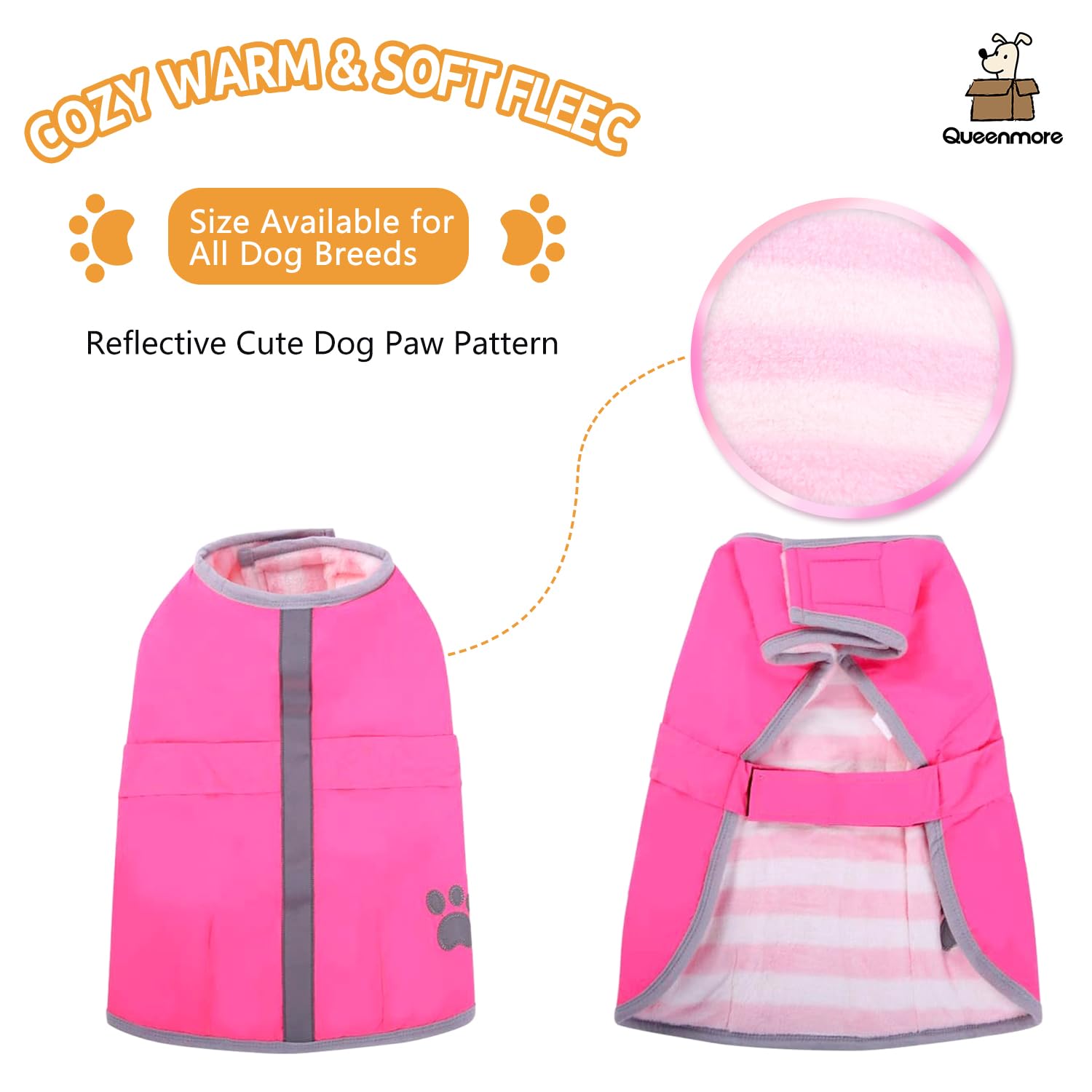 Queenmore Cold Weather Dog Coats Loft Reversible Winter Fleece Dog Vest Waterproof Pet Jacket Available In Extra Small, Small, Medium, Large Extra Large Sizes