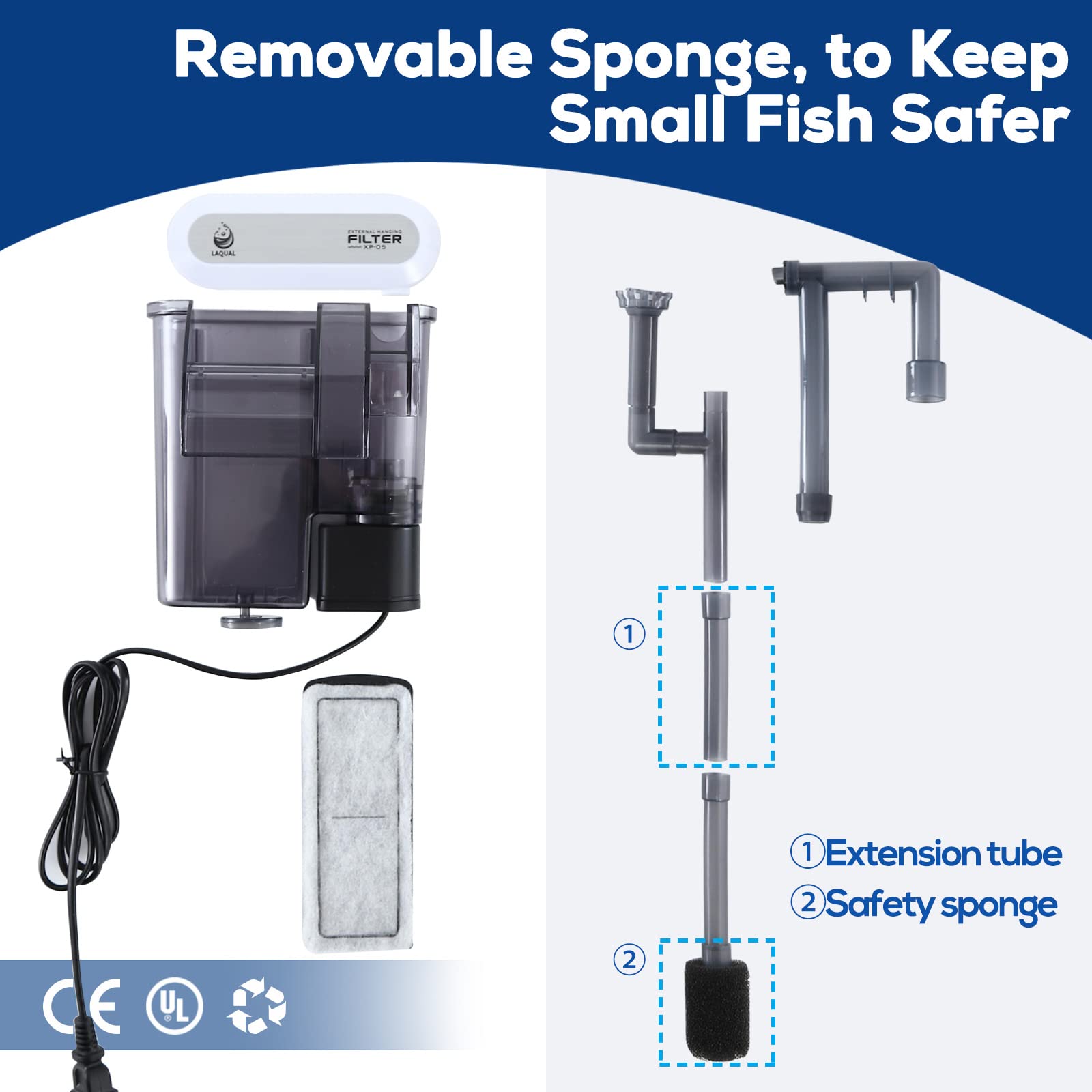 Laqual Aquarium Filter With Surface Skimmer, 10 Gallon Small Fish Tank Filter, 3-Layer Filtration, Adjustable Water Flow, Waterfall Design For Increasing Oxygen, Quiet & Efficient Hang On Back Filter