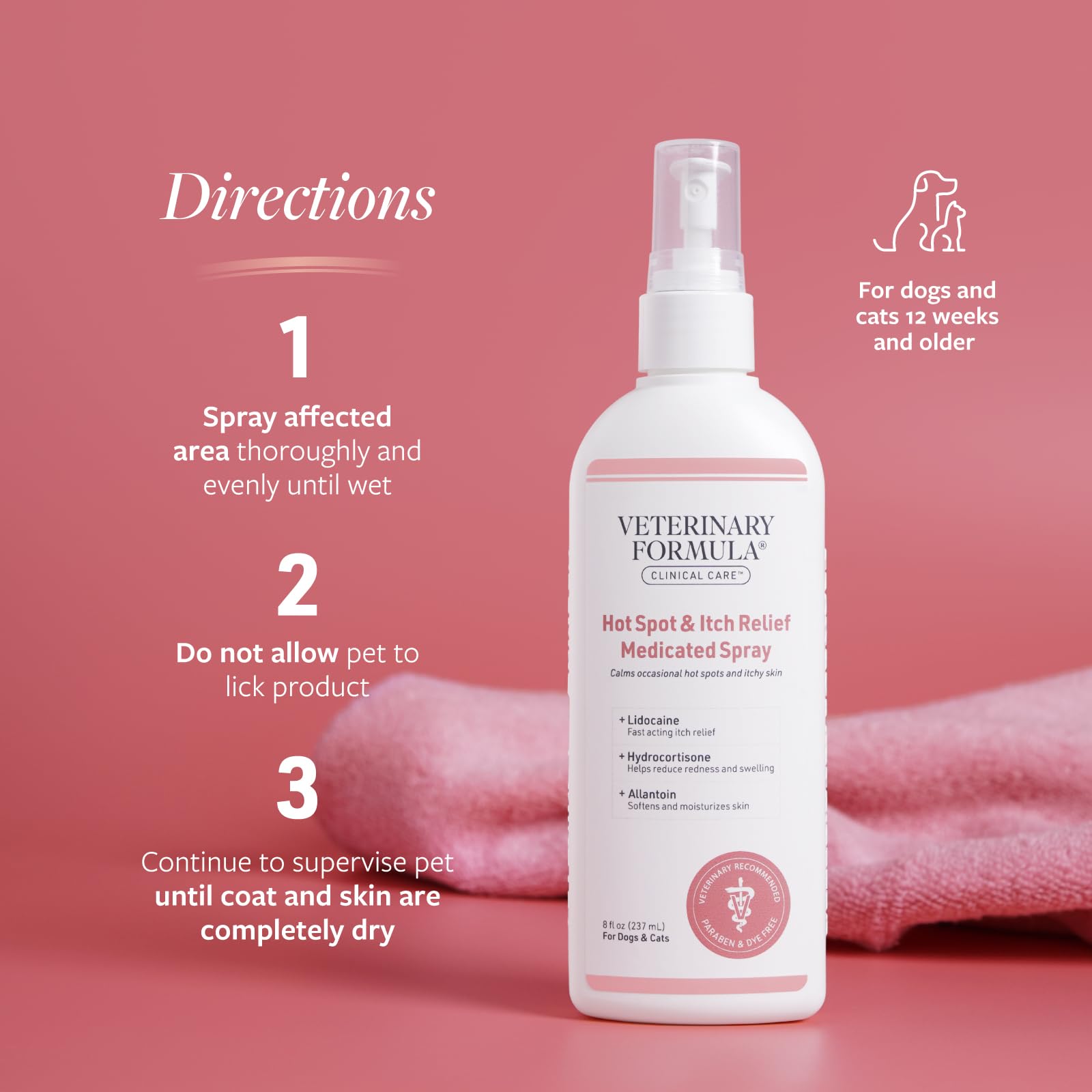 Veterinary Formula Clinical Care Hot Spot & Itch Relief Medicated Spray, 8oz - Easy to Use Spray for Dogs & Cats - Helps Allevia