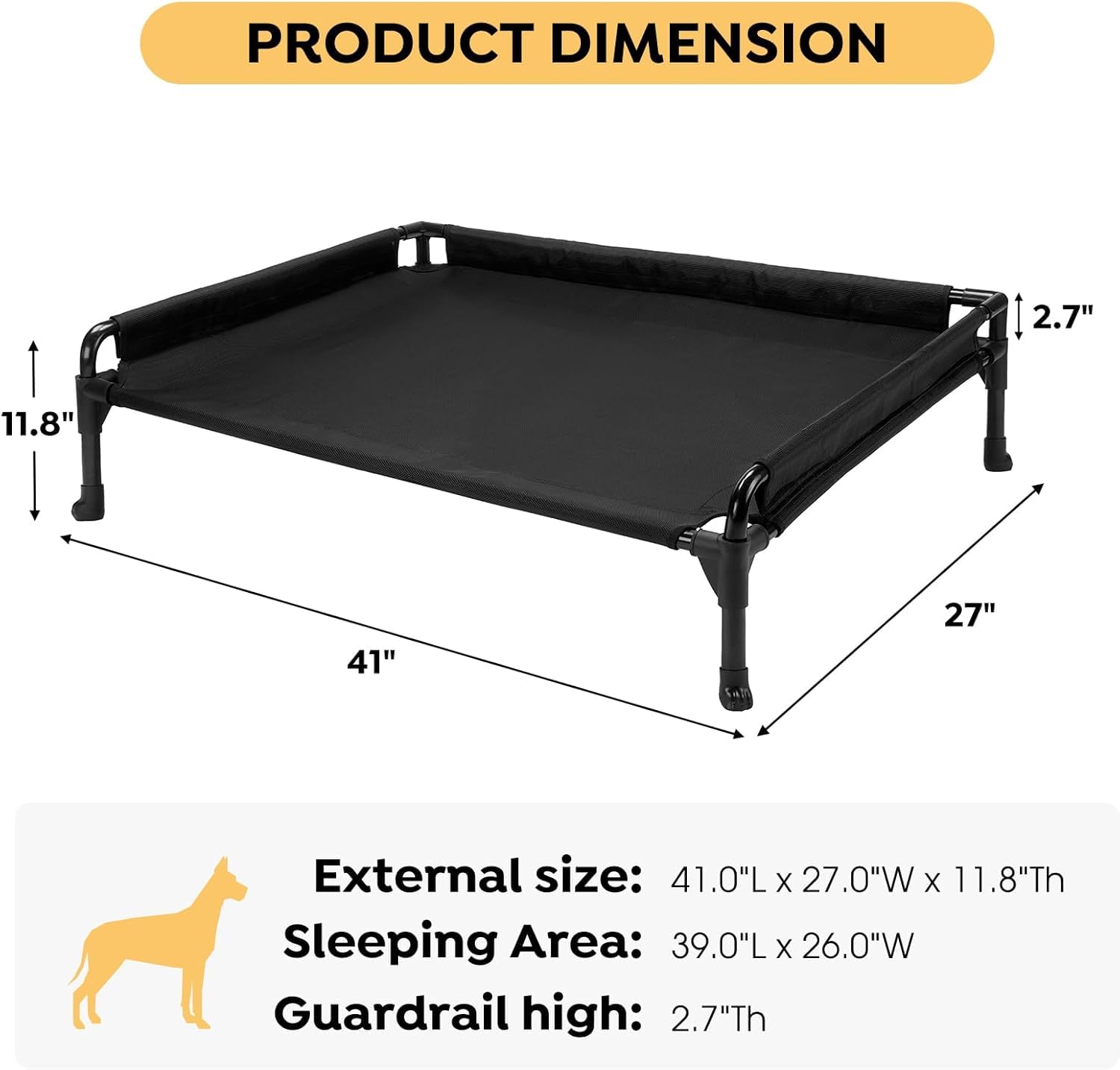 Veehoo Elevated Raised Dog Bed-Cooling Outdoor Dog Cots for Large Sized Dogs Three-Sided Fence Raised Pet Cot with Durable & Bre