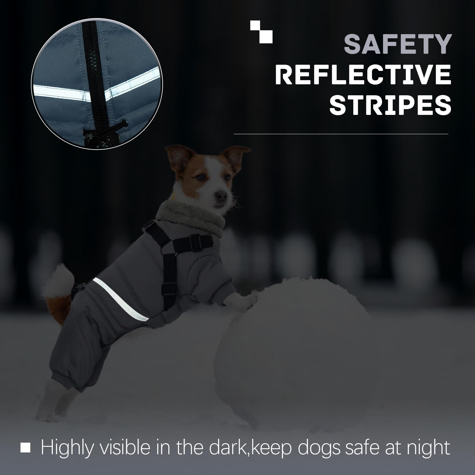 BRKURLEG Grey Dog Winter Coat, Small Reflective Puffer Jacket, Warm Polyester Onesie for Cold Weather