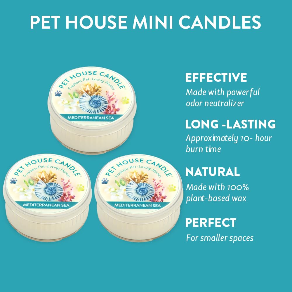 Pet House Mini Candles For Pet Odor Made With Natural Soy Wax, Plant Based, Dog And Cat Friendly Scented Candles, Mediterranean