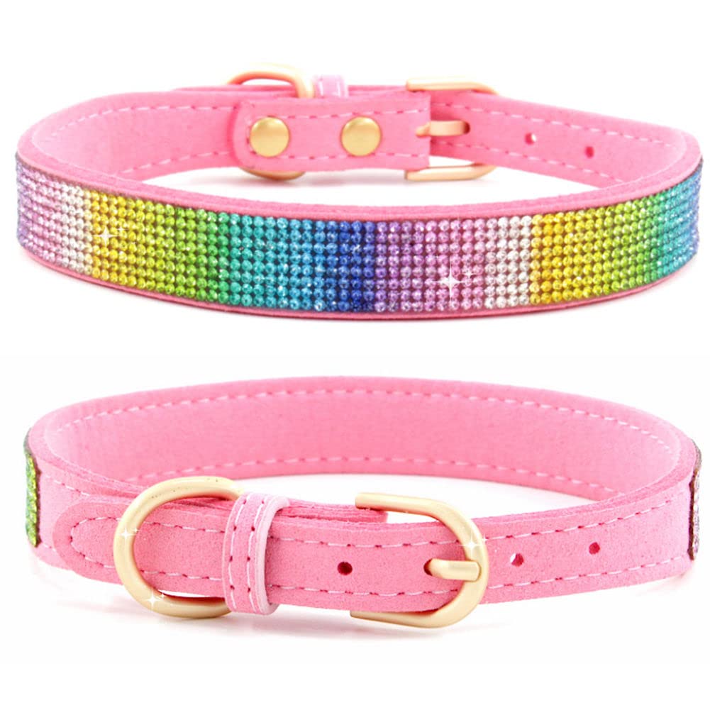 Cute Dog Collar With Bling Rhinestone, Fancy Crystal Diamond Glitter Pretty Jewel Soft Cat Collars For Small Medium Large Breed Dogs Girl Female Pet Puppy Kitten Terrier, Colorful Pink Xs