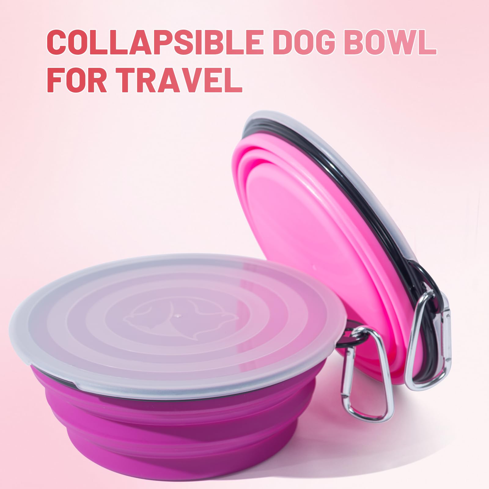 Slson Dog Bowls Pet Collapsible Bowl With Cover Lids,2 Pack Dog Travel Bowls Portable Foldable Cat Water Dish Bowl For Pets Walk