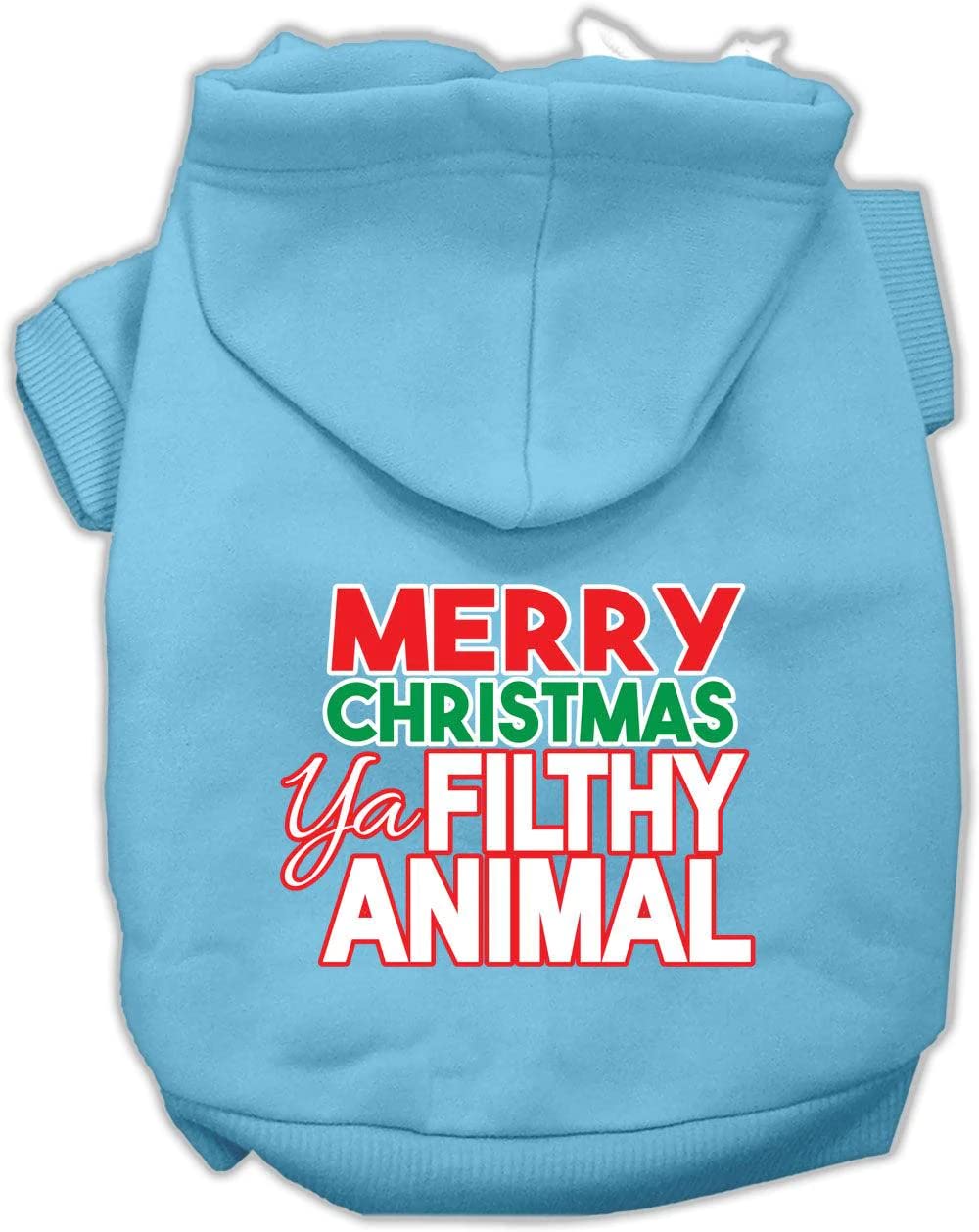 Christmas Pet Dog & Cat Hoodie Screen Printed, 'Merry Christmas Ya Filthy Animal' Baby Blue Sm (3-6 Lbs.)