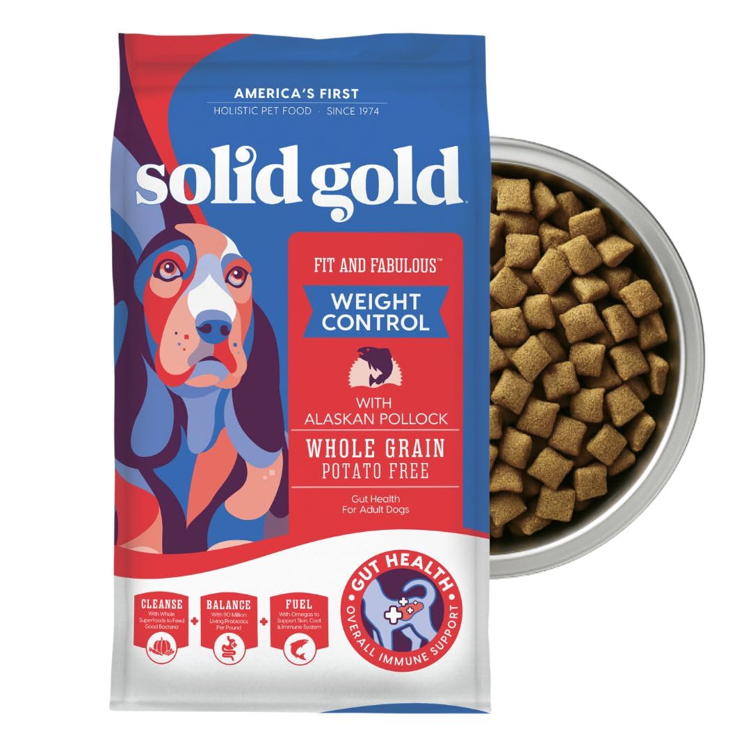 Solid Gold Healthy Weight Management Dry Dog Food for Adult & Senior Dogs - With Pollock, Whole Grain & Probiotics for Gut Healt