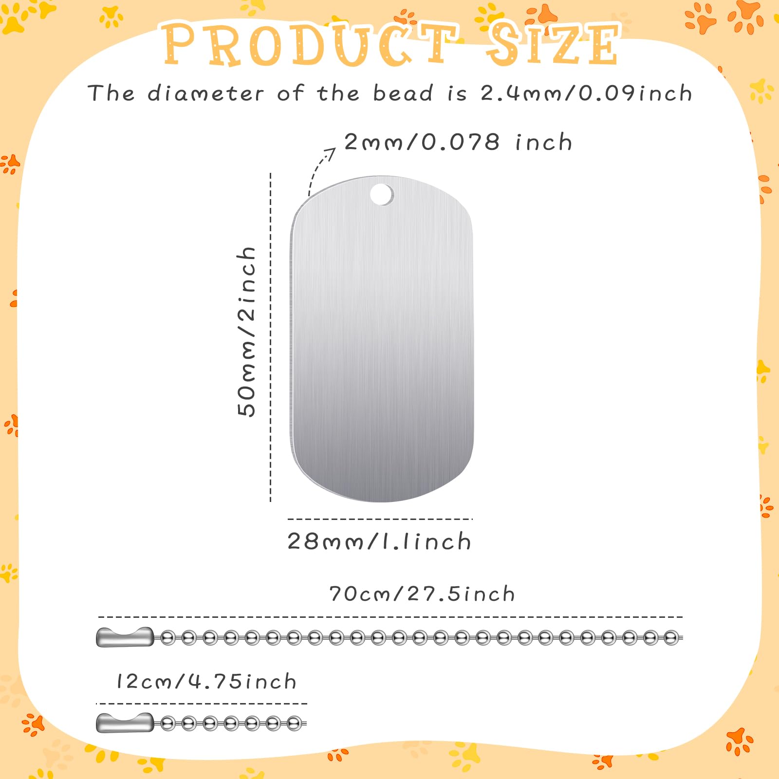 Yinkin 60 Pieces Military Dog Tags Set Include 30 Pieces Stainless Steel Blank Dog Tag 30 Pieces Stainless Steel Chains For Diy Craft(Silver)