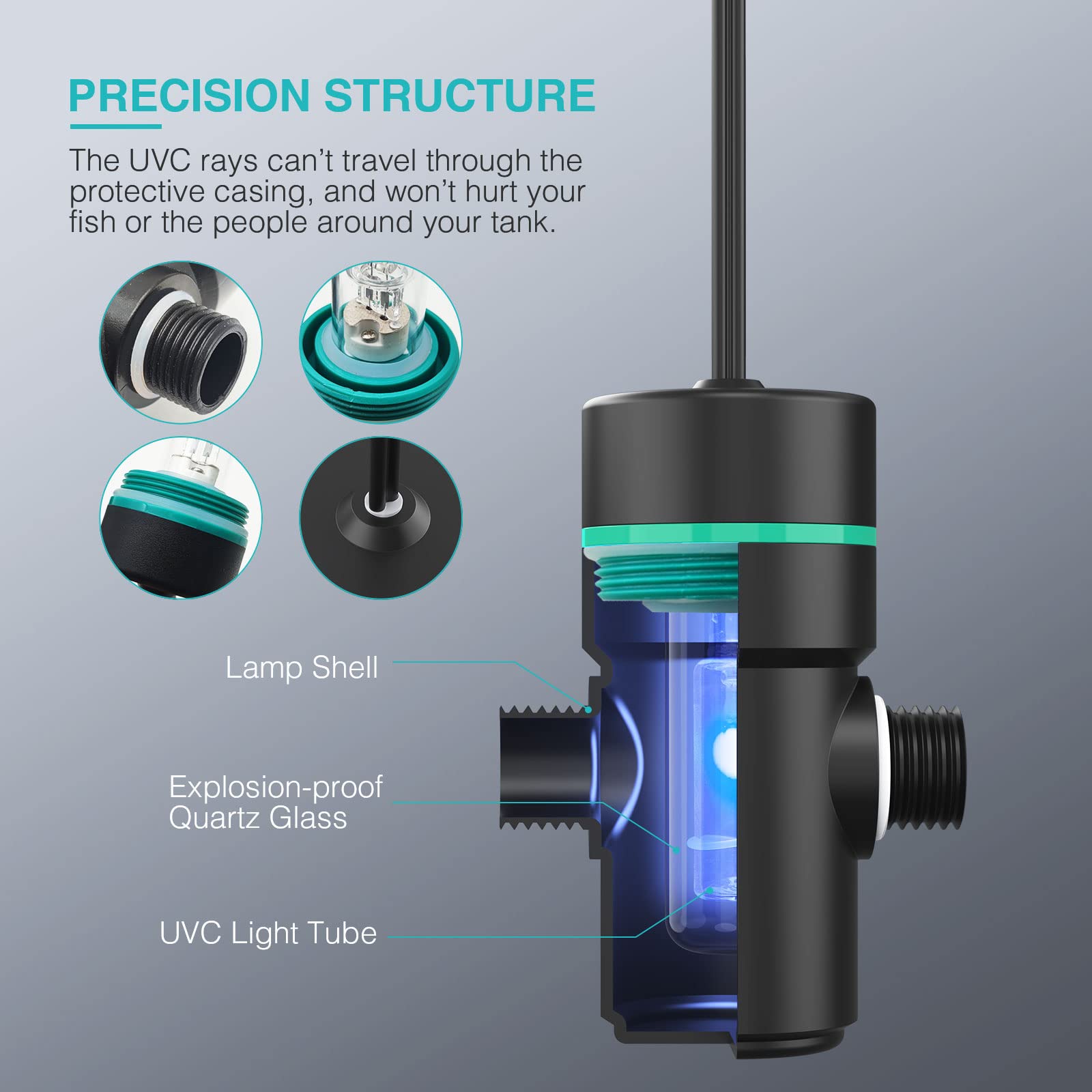 Silicar Light For Aquarium, Mini 5W Water Clean For Aquarium Filter With Timing Function, Built-In Bulb Fish Tank Clean Light-Black