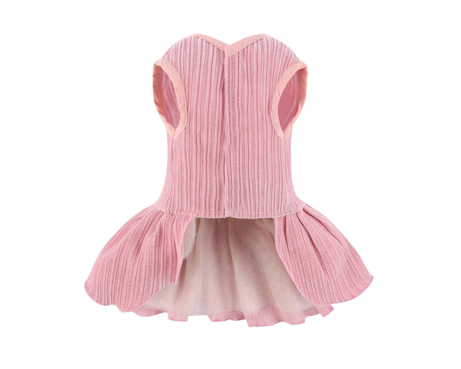 Dog Striped Dress,Pet Girl Bow Costume With Ring And Harness Leash,Dog Wedding Birthday Party Dress(Pink,X-Small)