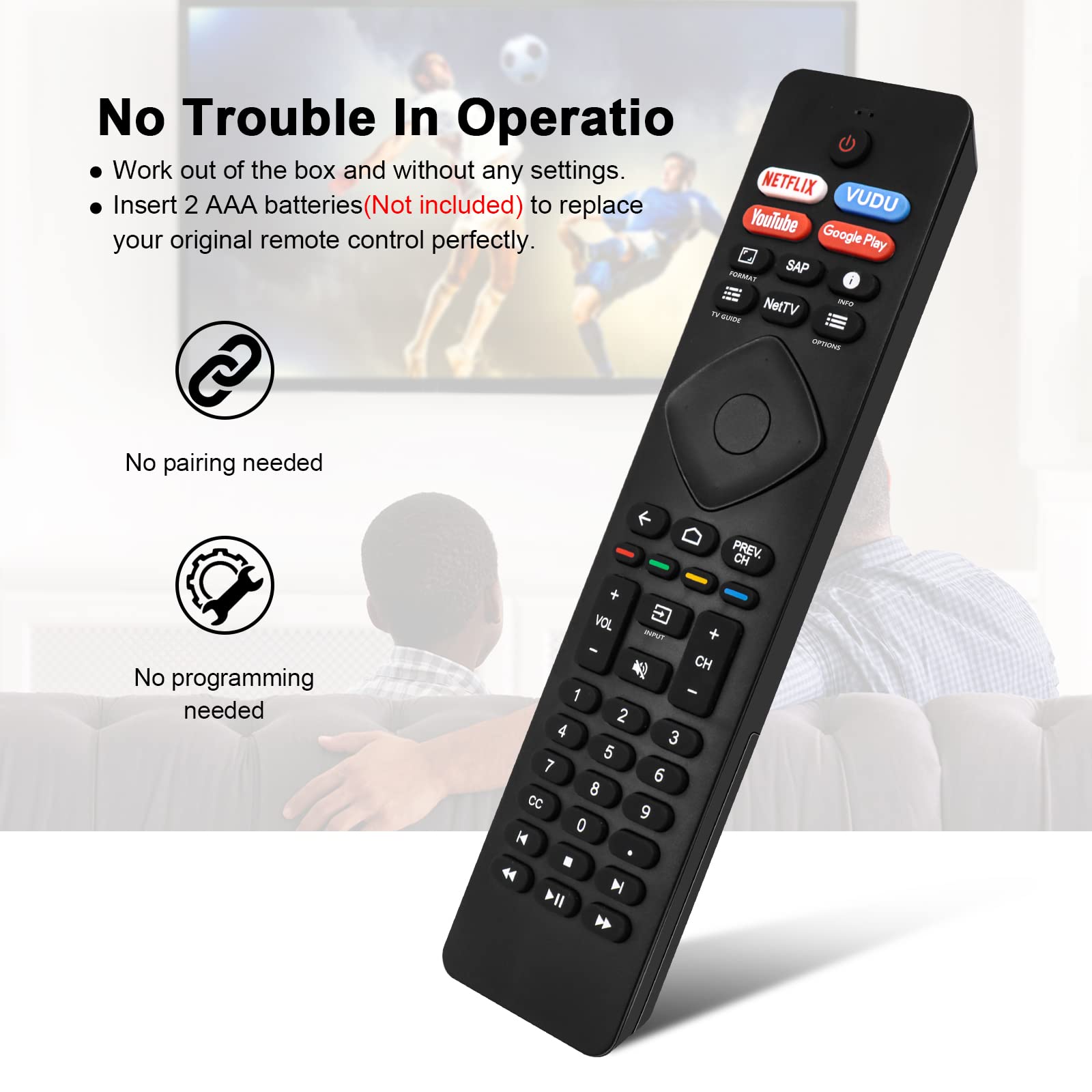 Daloben NH800UP RF402A-V14 IR Remote Control for Philips 4K Ultra HD Smart LED TVs - Black, Compatible with Multiple Models