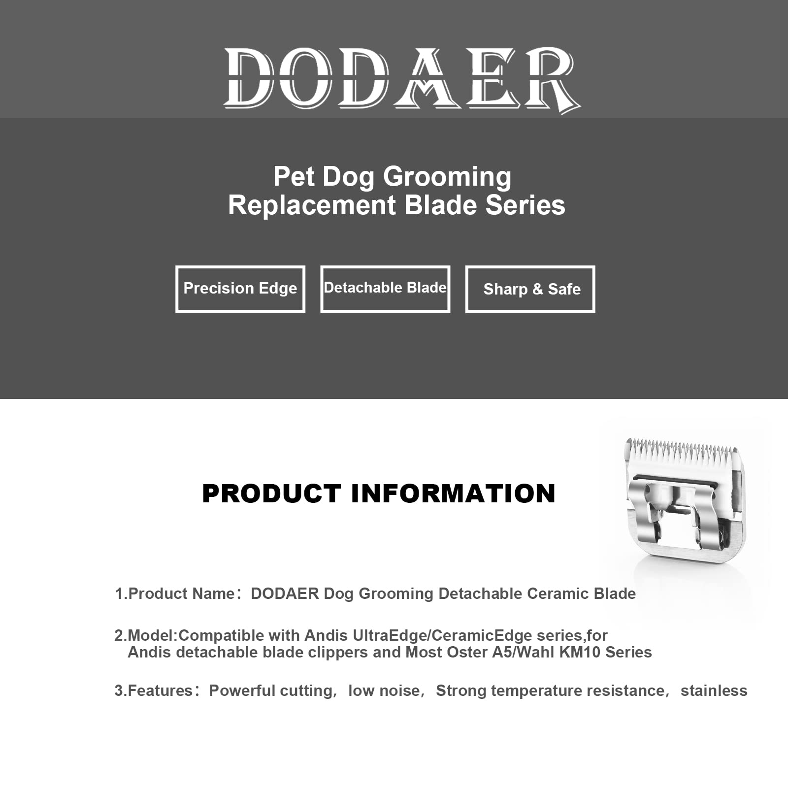 Detachable Pet Dog Grooming Clipper Ceramic Blade,Compatible With Andis Size 40 Cut Length 1/100''(0.25Mm),Compatible With Oster