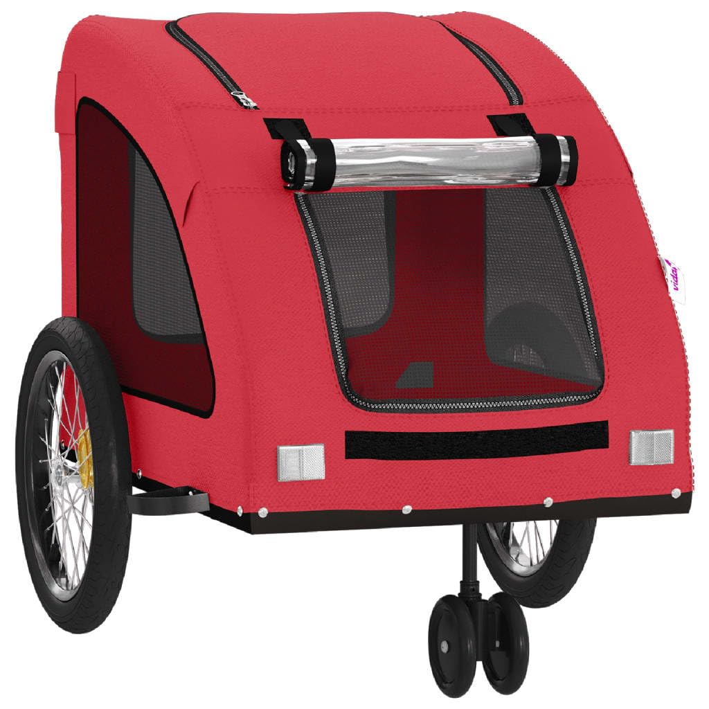 vidaXL Red Pet Bike Trailer with Oxford Fabric & Iron Frame - Versatile Pet/Cargo Carrier with Reflective Elements and Air Circulation for Increased Safety and Comfort 53.9x26.8x28.3