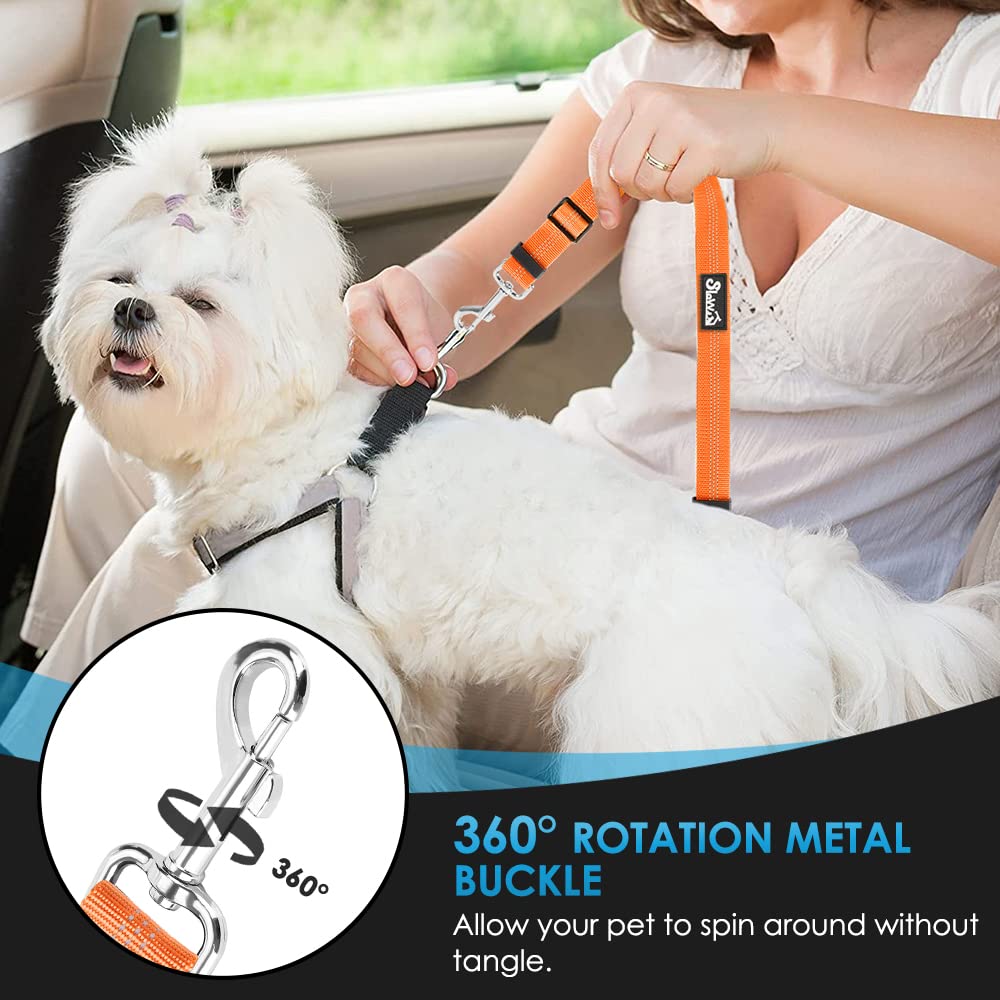 Slowton Dog Seat Belt For Car, 2 Pack Dog Car Harness Seatbelt Adjustable With Elastic Bungee Buffer, 2 In 1 Pet Car Leash Headr