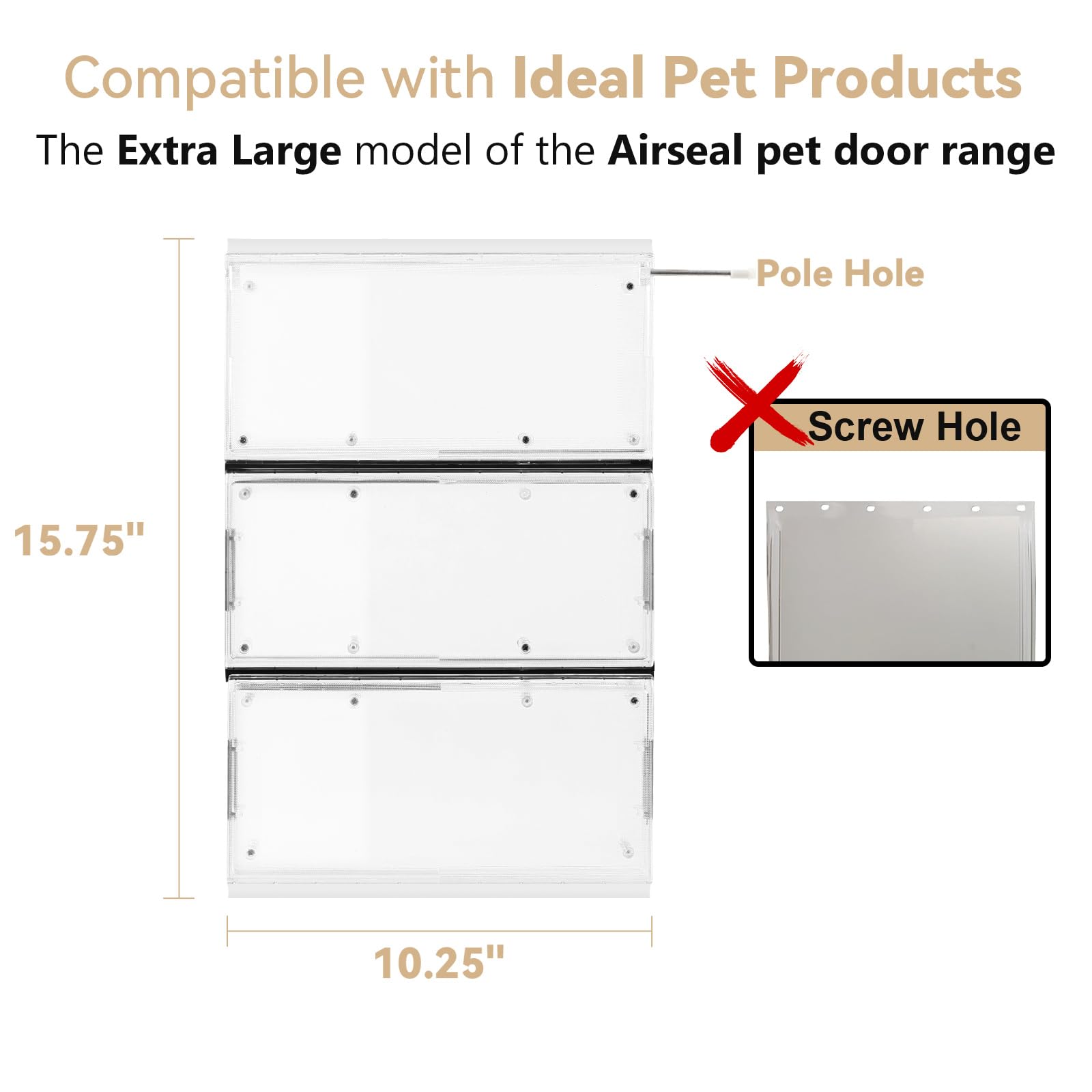 AirVows 3-Panel Airseal Pet Door Replacement Flap - Transparent, Fits Ideal Pet 10.25x15.75 Extra Large, Includes 4 Durable Rubber Strips