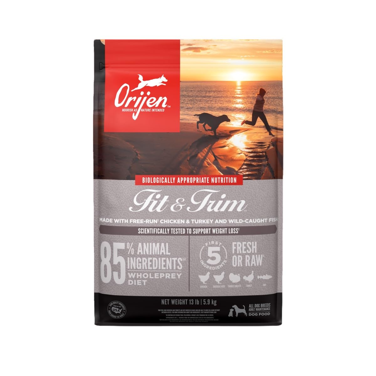 ORIJEN Fit & Trim Dry Dog Food, Grain Free Dry Dog Food, Fresh or Raw Ingredients, 13lb