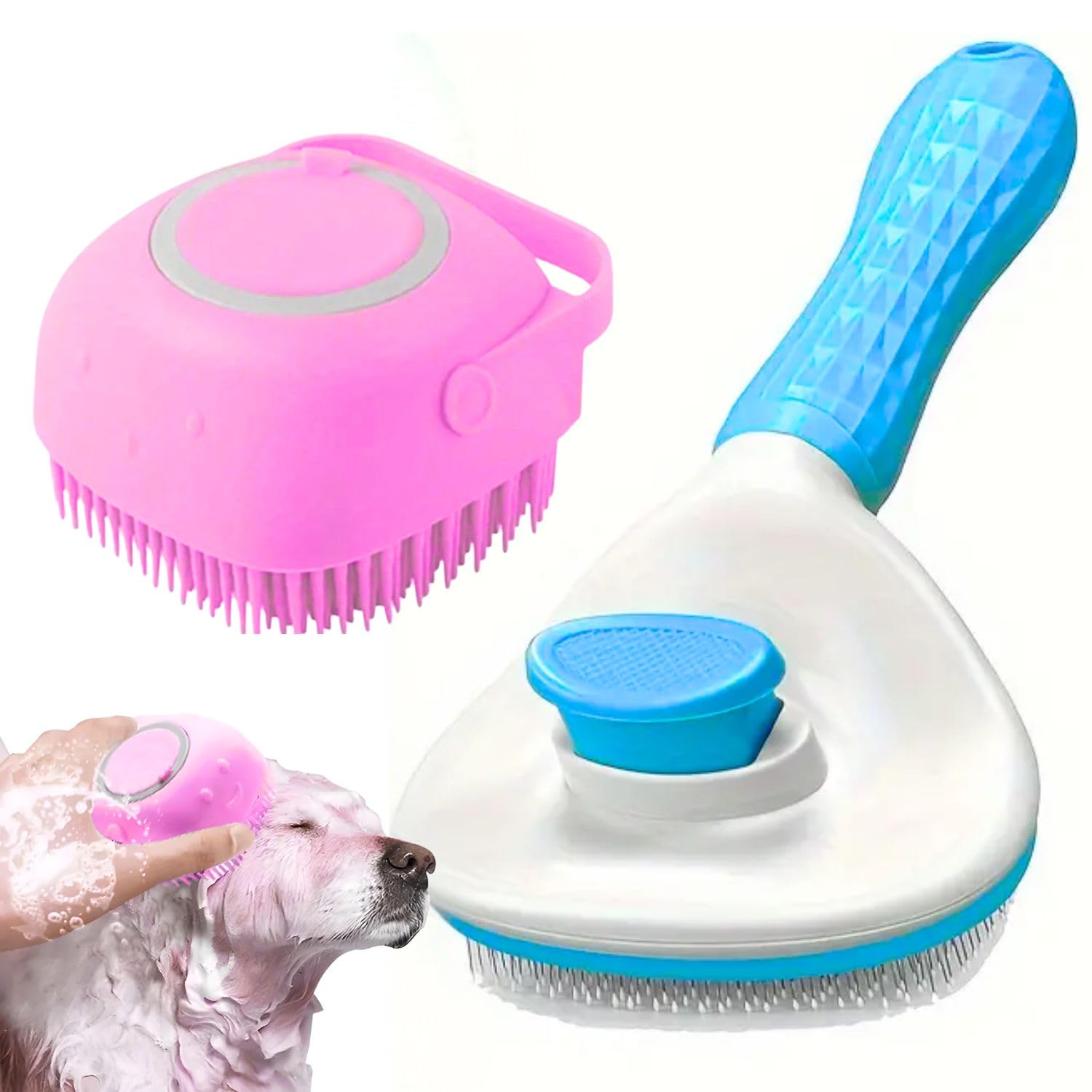 VAYINATO (2 Pack) Pet SelfCleaning Hair Remover Comb & Bath Massage Brush For Dog Cat Rabbit Pet Grooming Shedding Brush | One