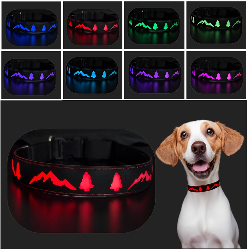 Dogled Flashing Usb-C Led Light Up Dog Collar, Subversive 3D Design Comfortable And Soft Material,Multicolored Lighting (Tre-Bla
