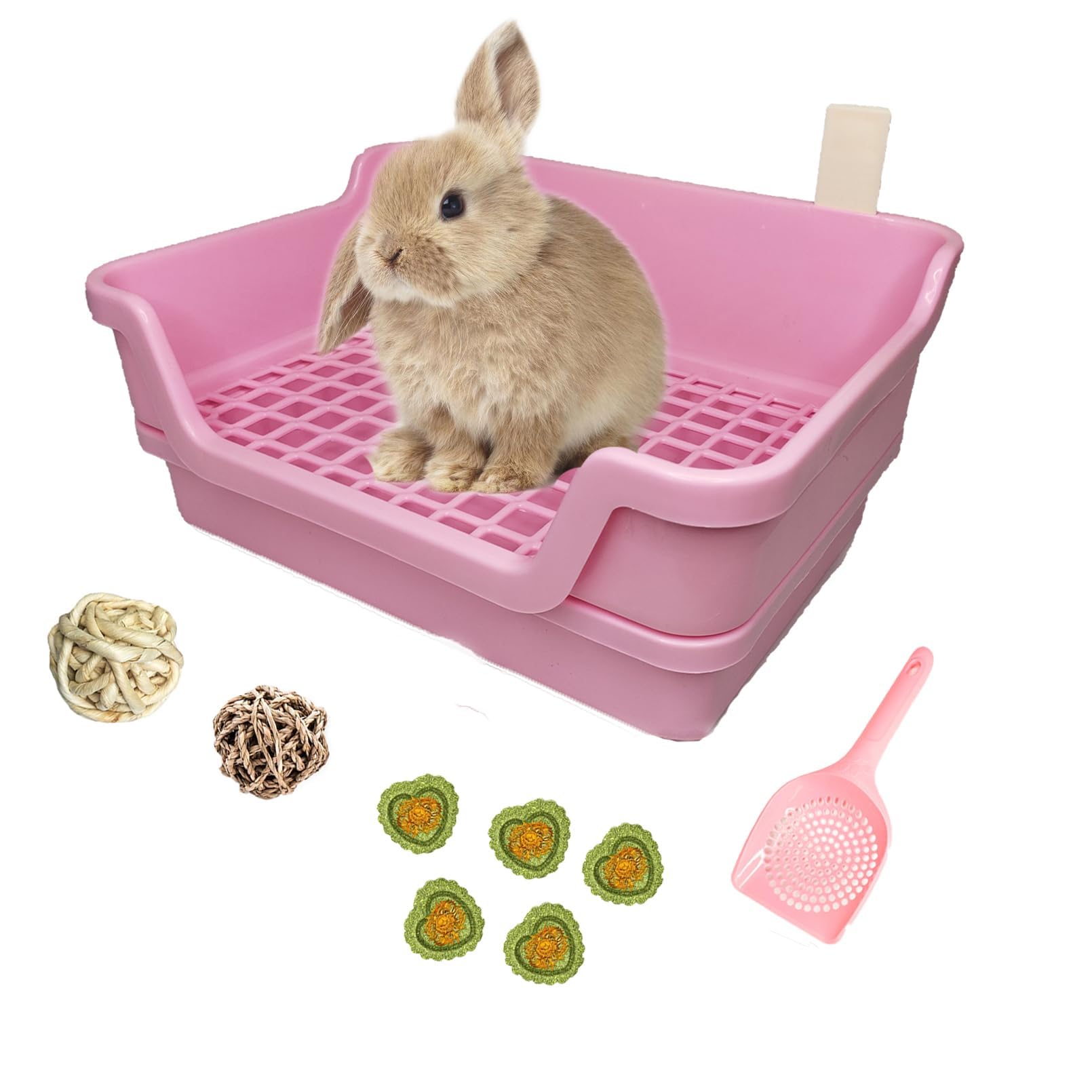 PINVNBY Large Rabbit Litter Box Deep Bunny Corner Toilet Box Double-Deck Small Animal Potty Trainer with Hooks for Adult Guinea 