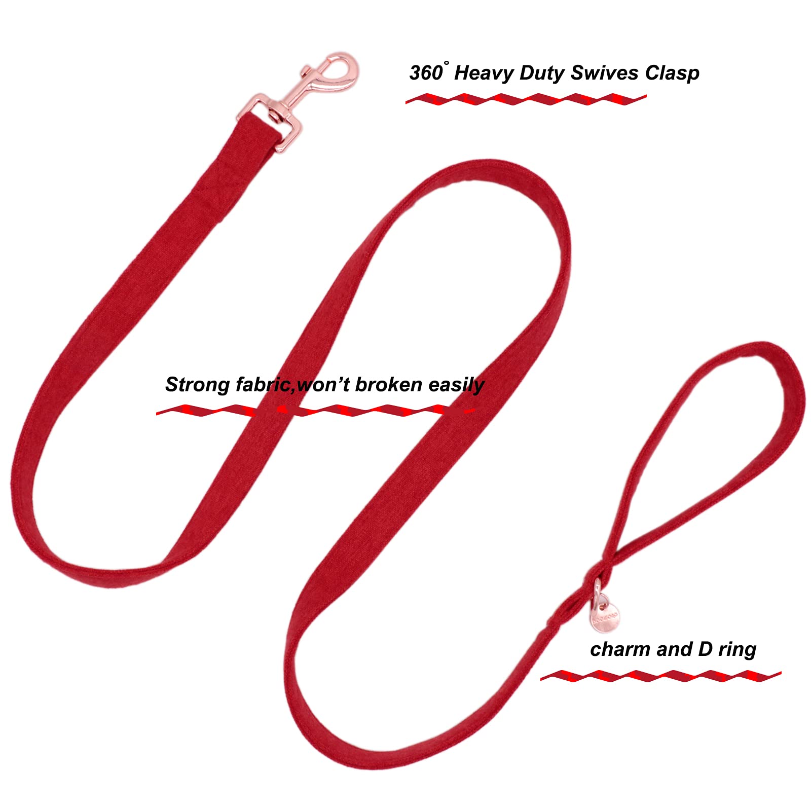 Dogwong Cotton Dog Collar And Leash Red Pet Collar Soft Durable For Small Medium Large Boy Girl Dogs