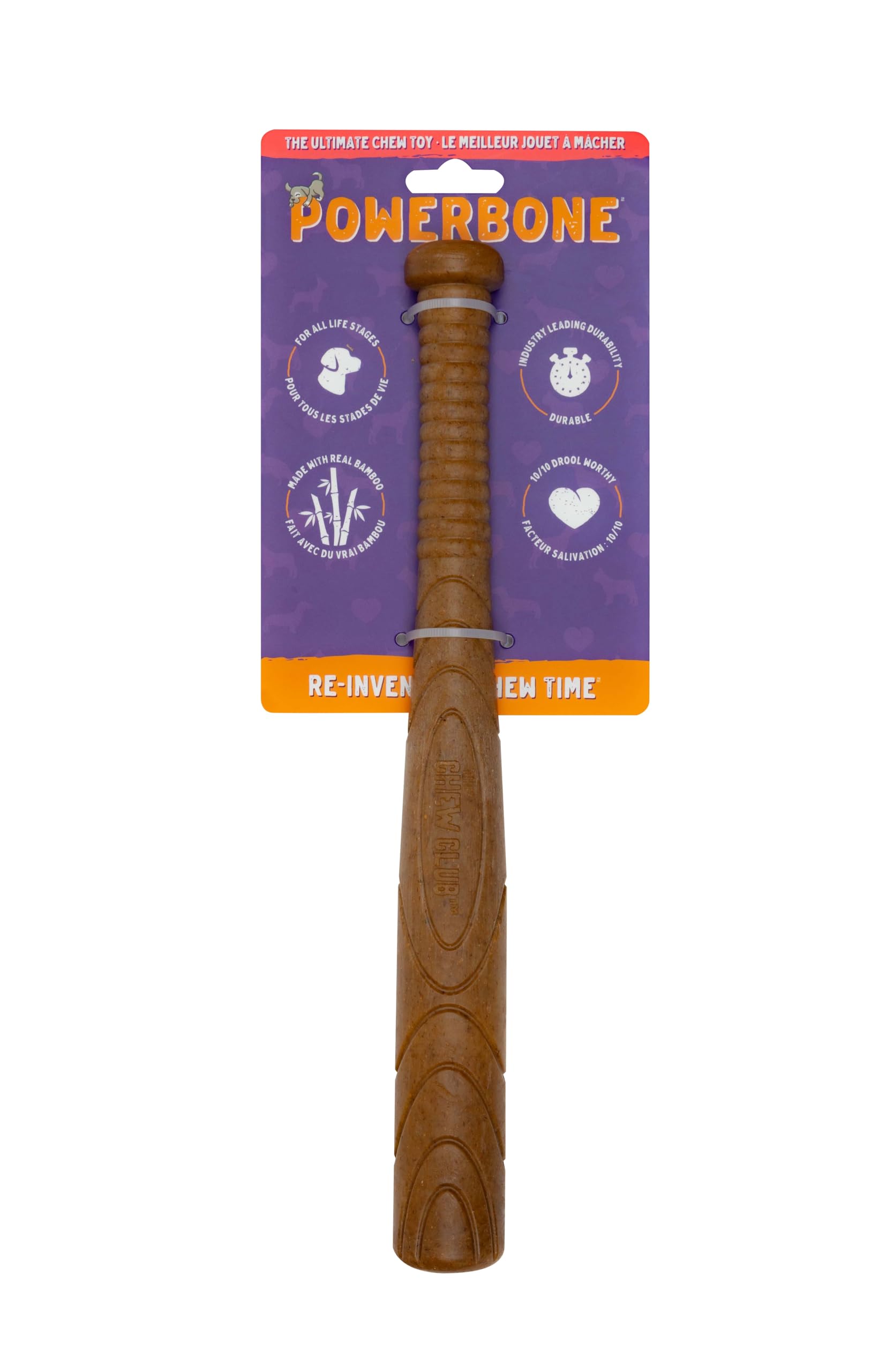 The CHEW Club POWERBONE Baseball Bat Dog Toy | Durable Nylon Chew Toy for Aggressive Chewers | Long-Lasting Teething Relief | Ke