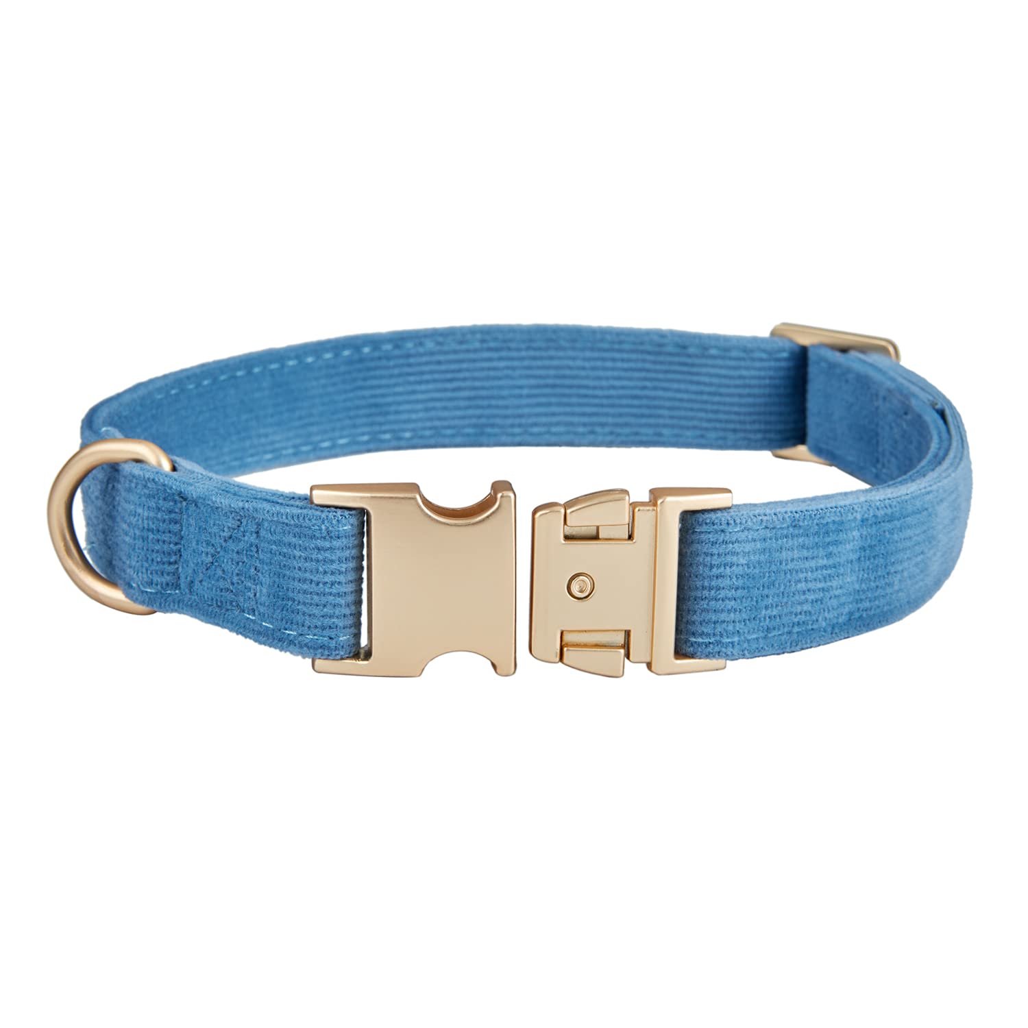 Petiry Soft Corduroy Fibric Dog Collar with High Grade Metal Buckle, for Large Dogs.(Blue,Large:17-26'')