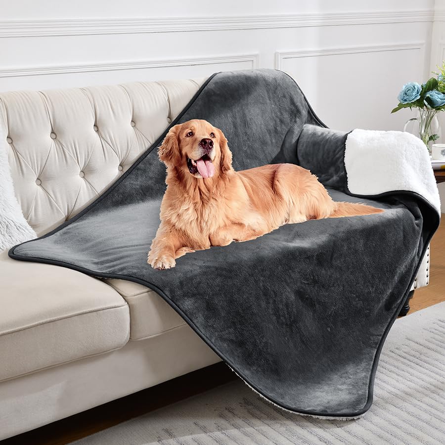 Yaning Waterproof Blanket For Bed Couch Sofa, Soft Liquid Pee Proof Pet Blanket For Dog Puppy Cat, Reversible Sherpa Fleece Furn