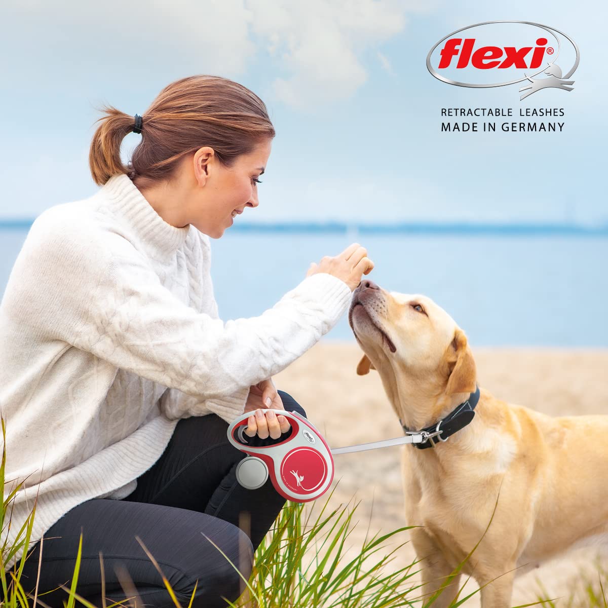 Flexi New Comfort Tape Large 8M Grey & Red Retractable Dog Leash/Lead For Dogs Up To 50Kgs/110Lbs