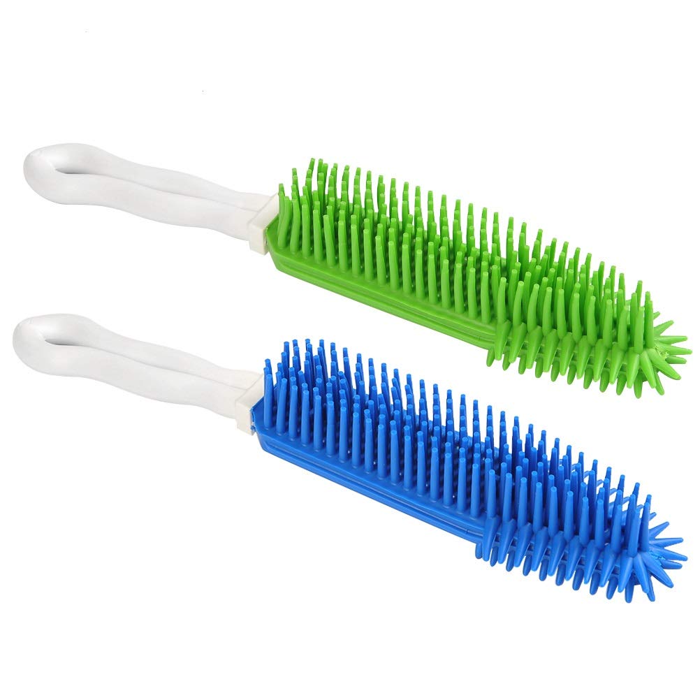 [2Pcs] Pet Hair Remove Brush, Car & Auto Detailing Brush Portable Dogs Cats Hair&Lint Remover Brush Rubber Massage Brush For Furniture, Car Interiors, Carpet (Blue And Green)