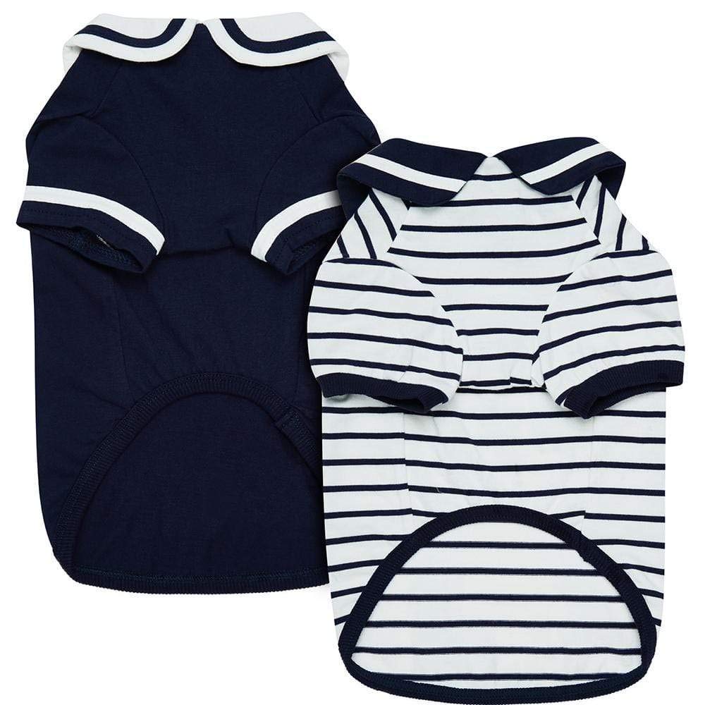 Blueberry Pet Soft & Comfy Summer Vacation Beach Cotton Dog T-Shirts, Navy Blue, 2 Pack, Sailor Suit Shirts Tank Top Clothes, Ba