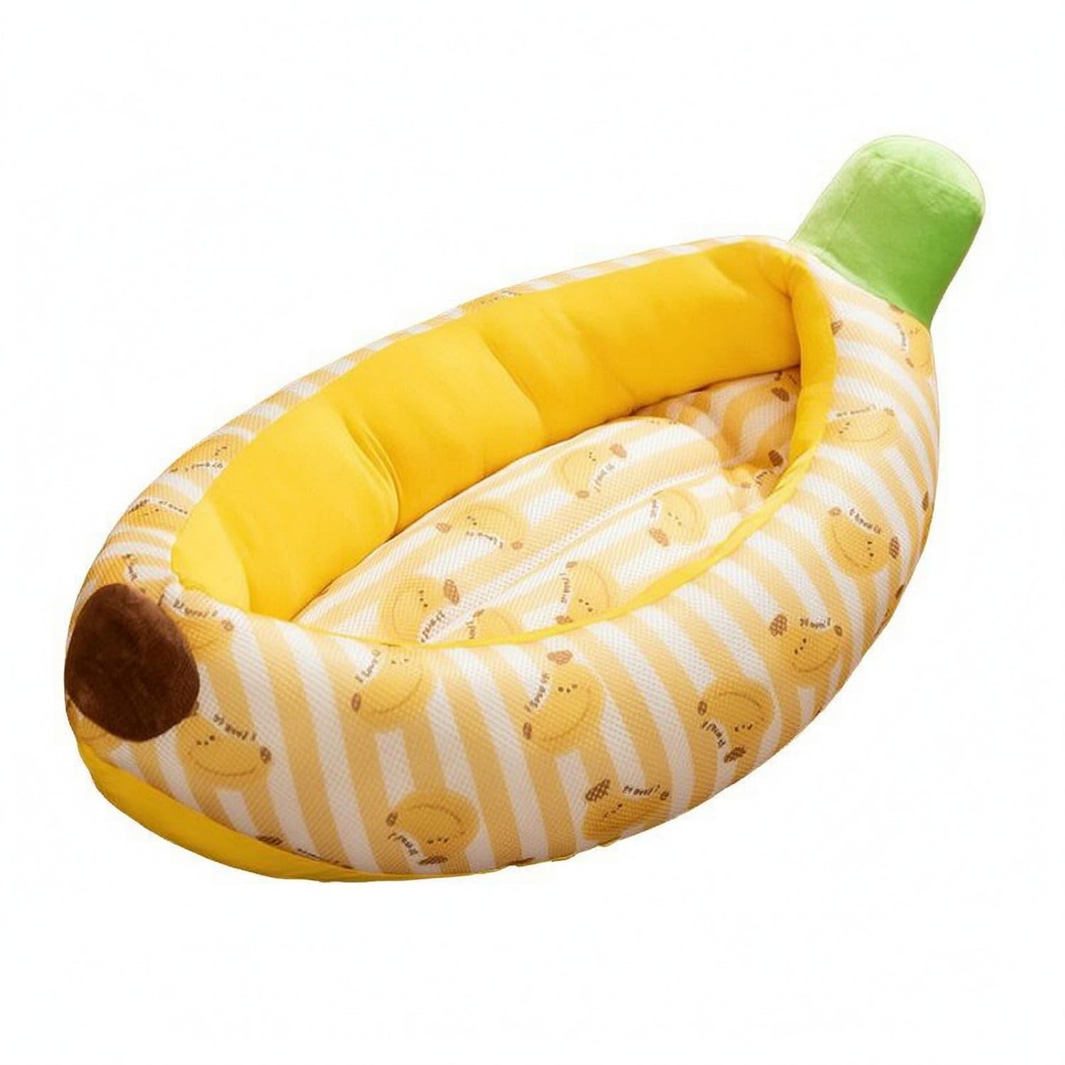 Yellow and White BananaShaped Pet Bed Striped Raised Side Pet Mattress, M