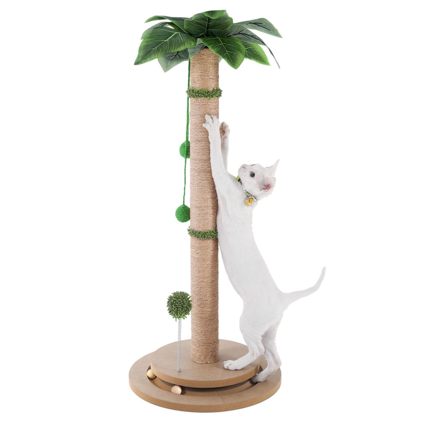 Aplatho Scratching Posts For Indoor Cats Adults - 33.2' Tall Cat Scratching Post With Sisal Rope - Cute Kitten Cat Tree Scratching Post With Interactive Ball Track