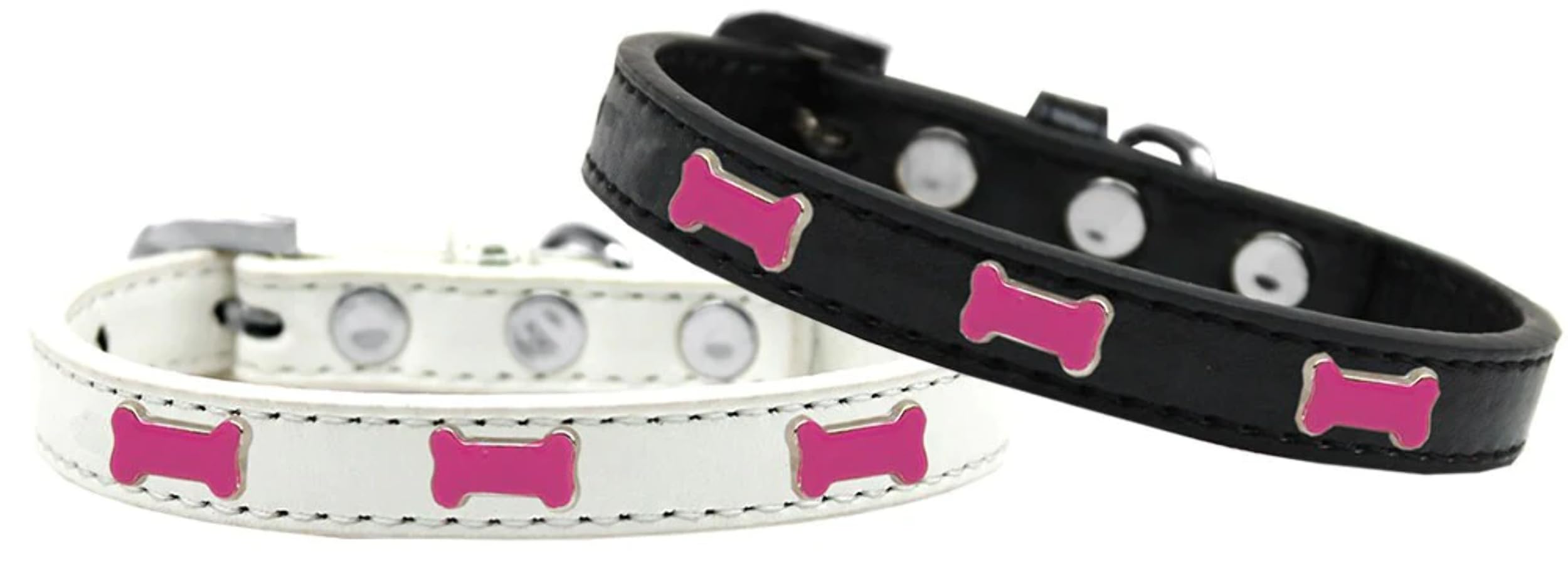 Dog, Puppy & Pet Widget Fashion Collar, Pink Bone White 18
